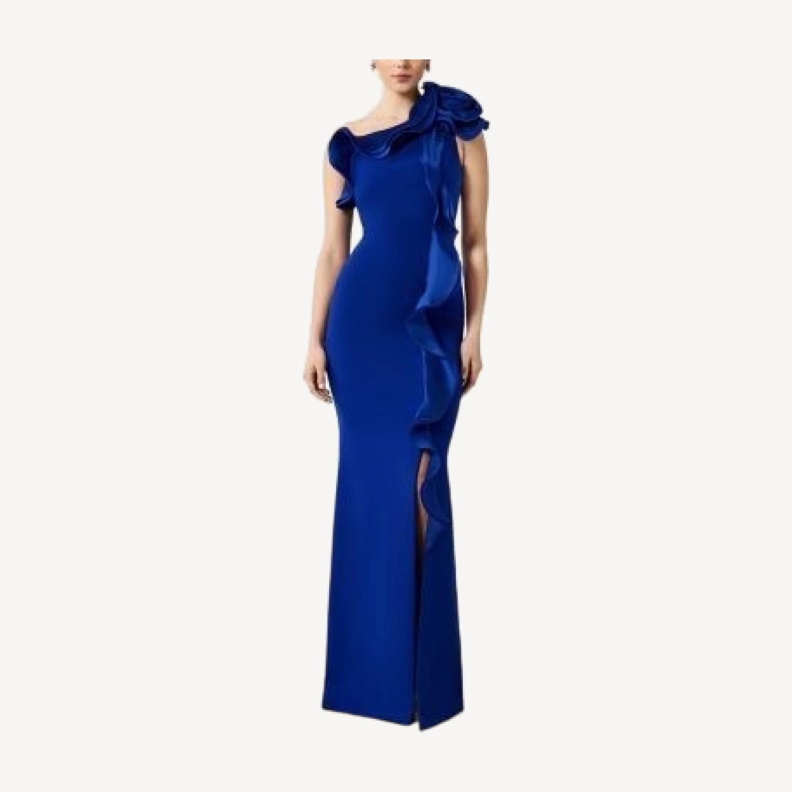 Teri Jon by Rickie Freeman One Shoulder Crepe Column Gown