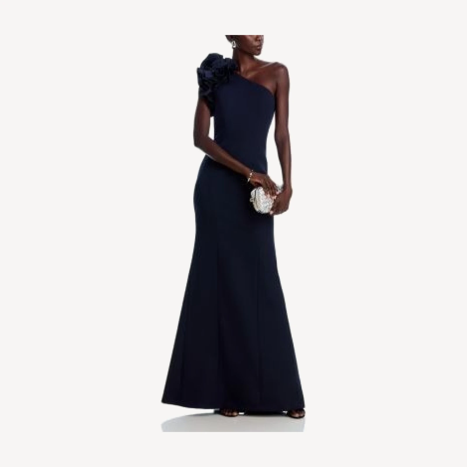 Teri Jon by Rickie Freeman Pleated Ruffle Evening Gown