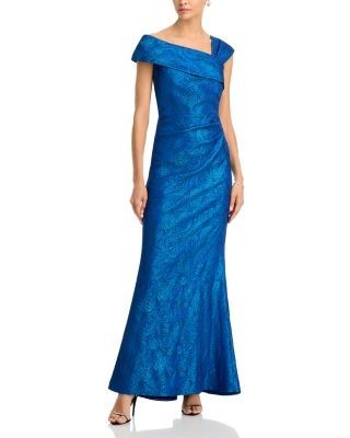 Teri Jon by Rickie Freeman Metallic Jacquard Stretch Gown