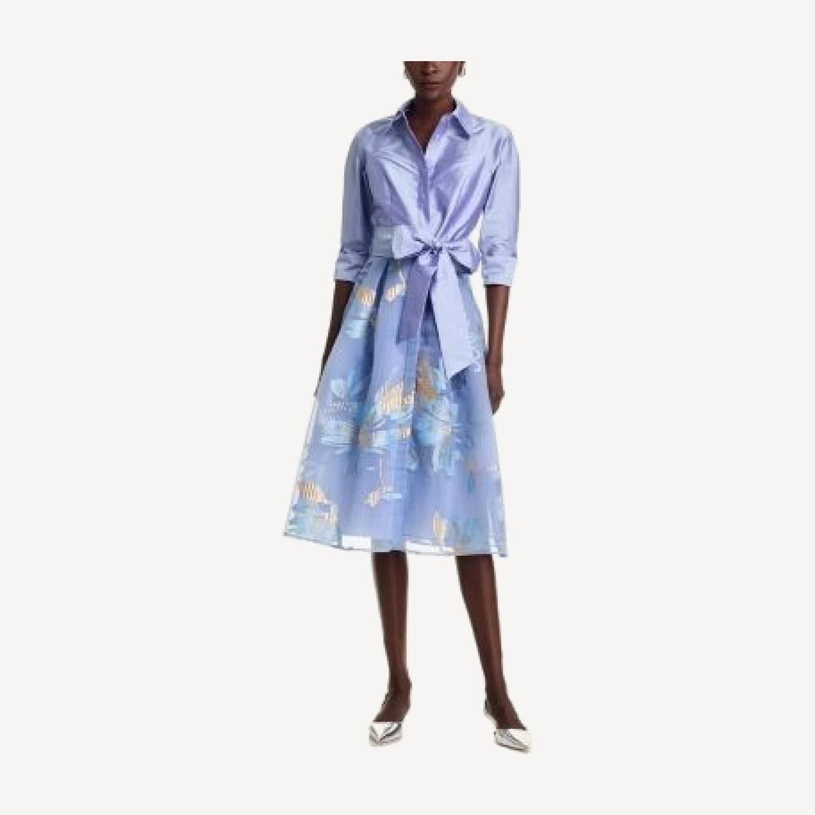 Teri Jon by Rickie Freeman Textured Taffeta Floral Jacquard Shirt Dress