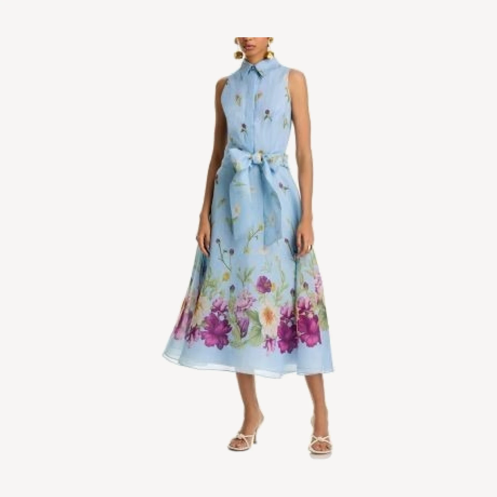 Teri Jon by Rickie Freeman Silk And Linen Shirt Waist Dress