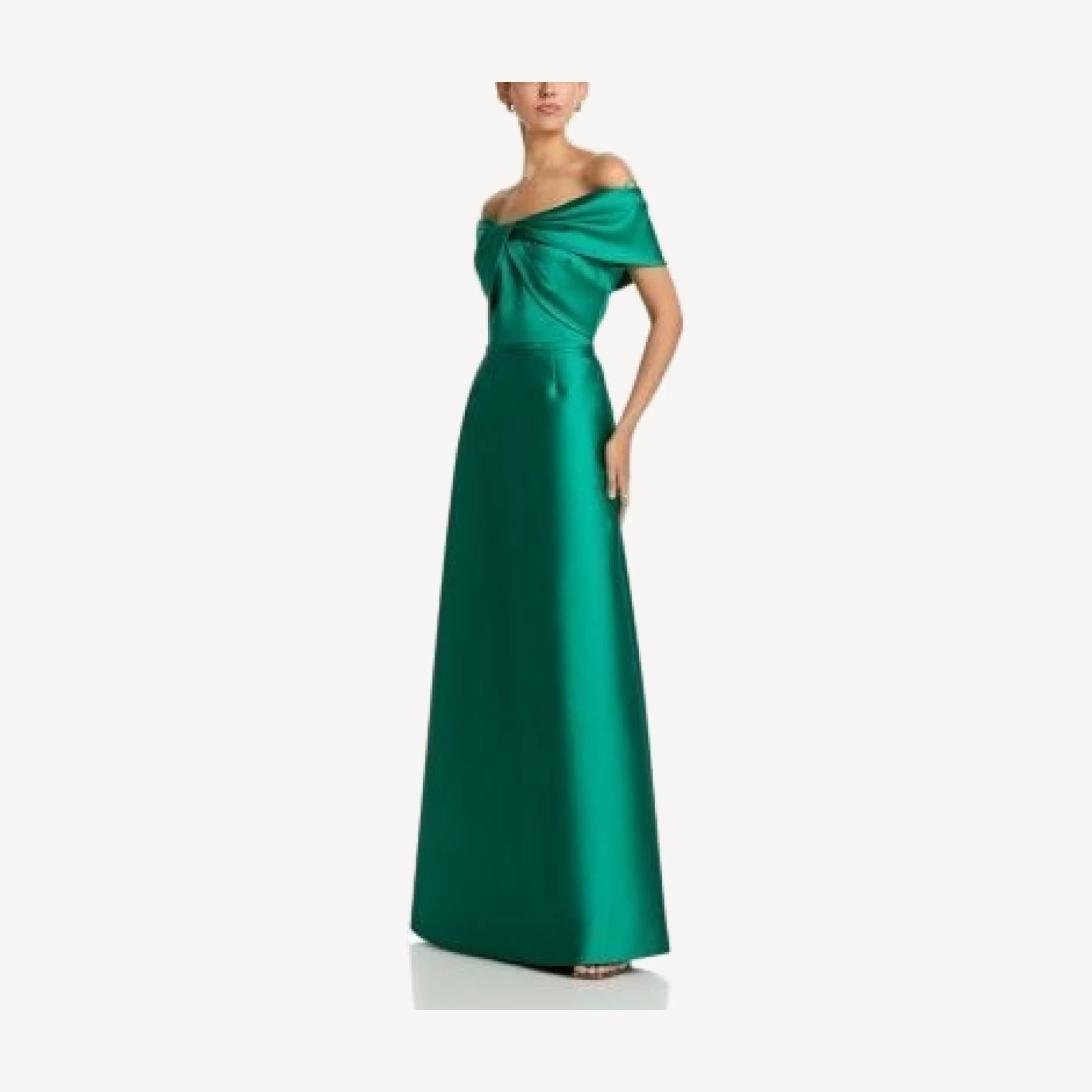 Teri Jon by Rickie Freeman Stretch Mikado Off Shoulder Twist Front Gown