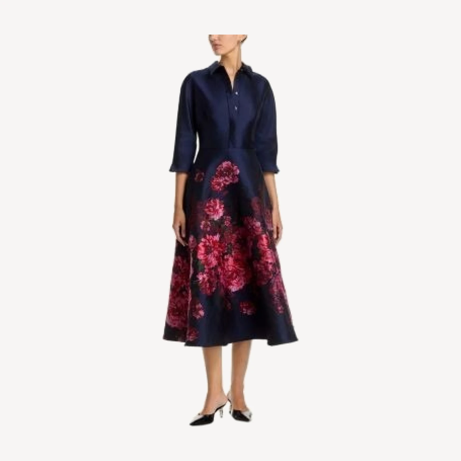 Teri Jon by Rickie Freeman Jacquard Floral Shirt Waist Dress