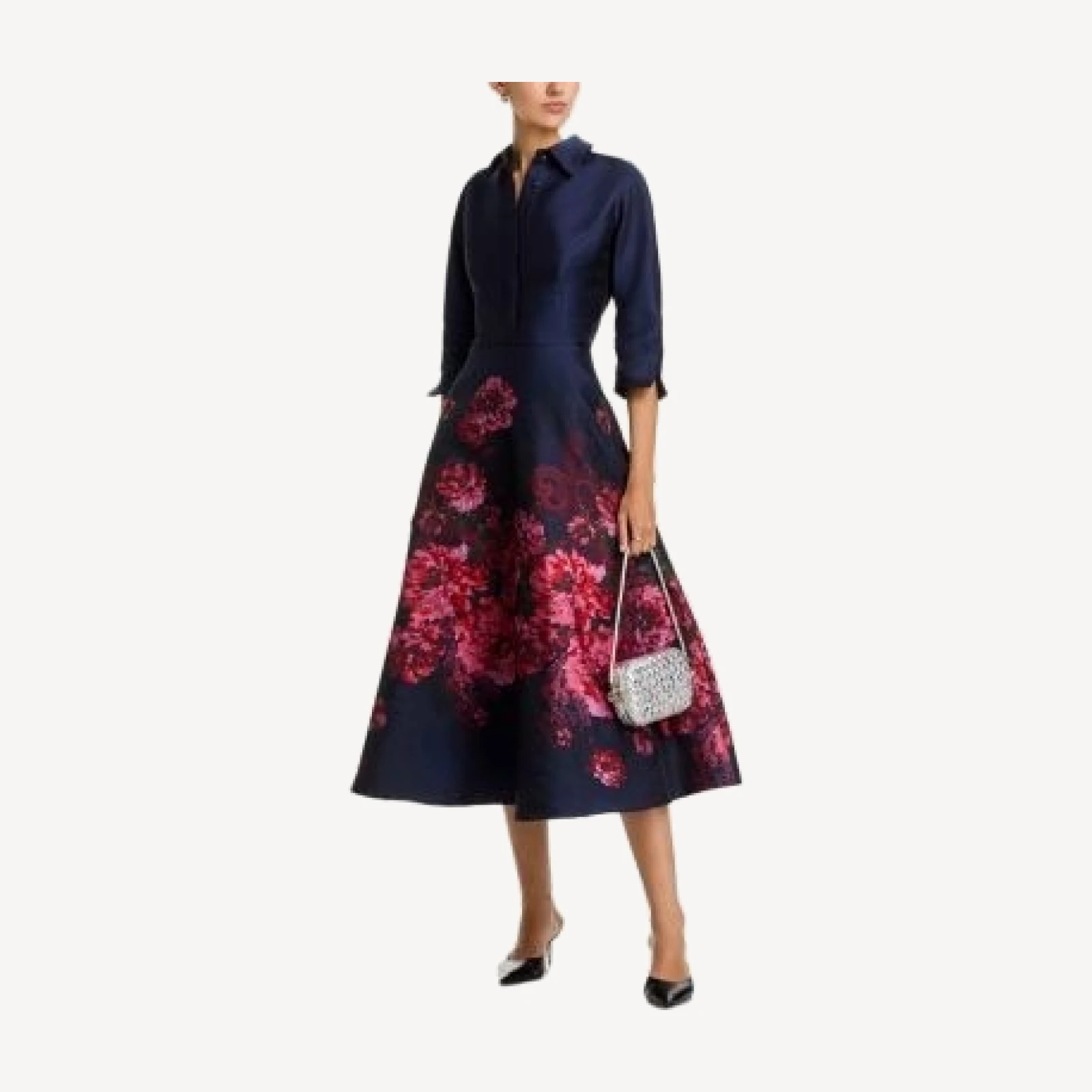 Teri Jon by Rickie Freeman Jacquard Floral Shirt Waist Dress