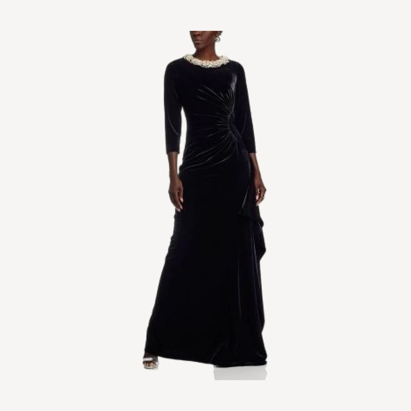 Teri Jon by Rickie Freeman Velvet Jeweled Collar Gown