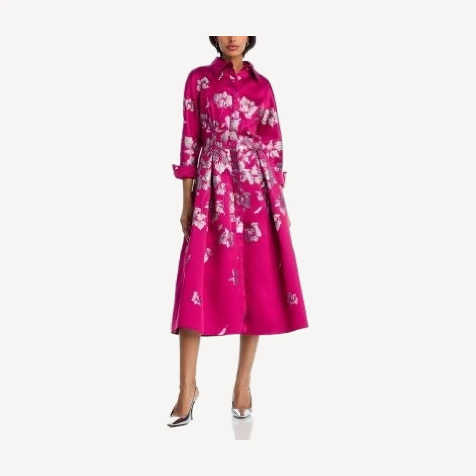 Teri Jon by Rickie Freeman Metallic Jacquard Shirt Dress