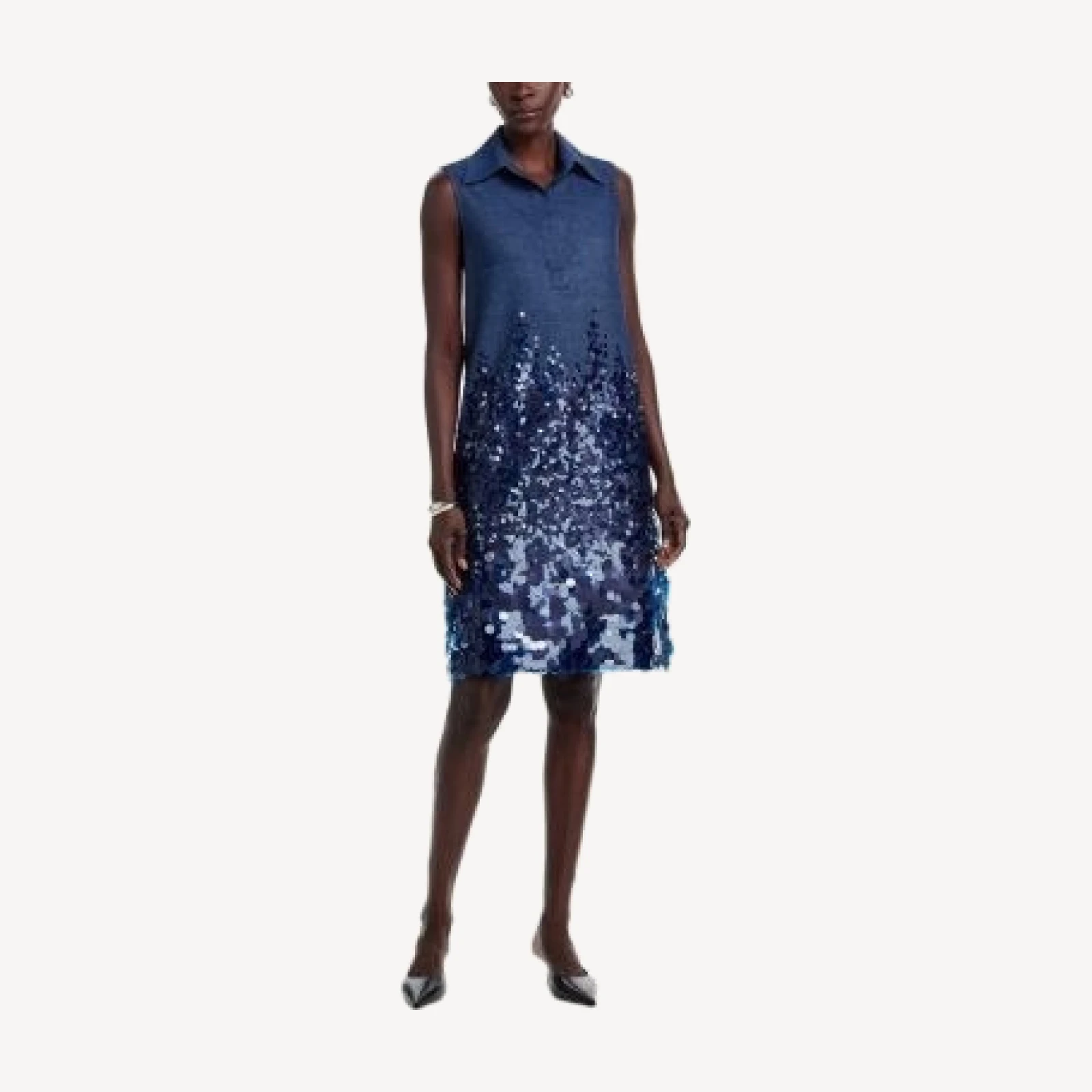 Teri Jon by Rickie Freeman Denim Pailette Dress