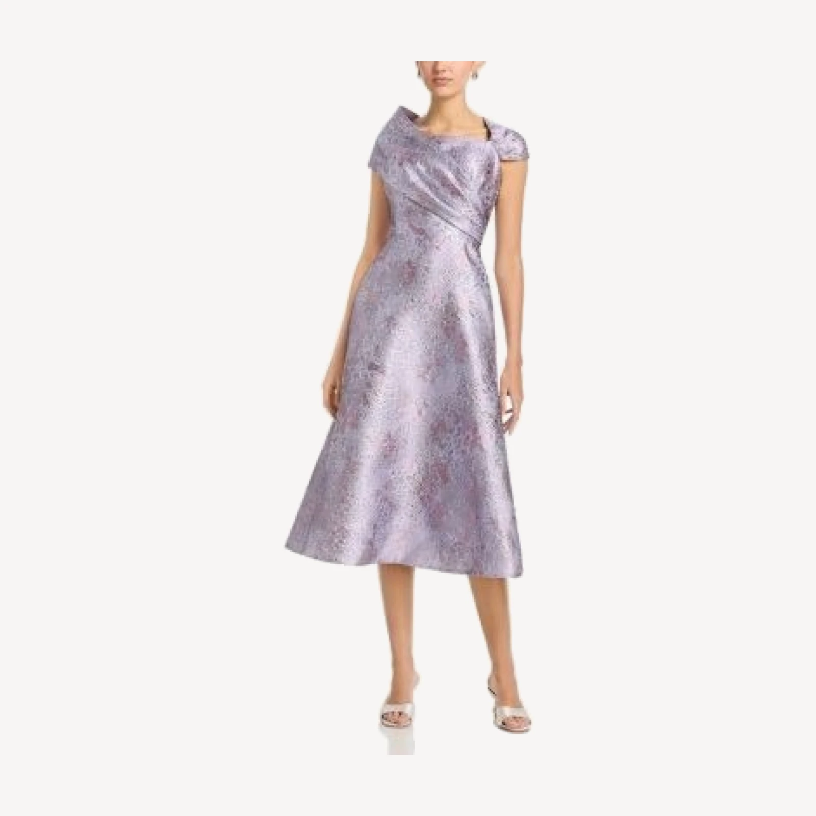 Teri Jon by Rickie Freeman Metallic Jacquard Off Shoulder Midi Dress
