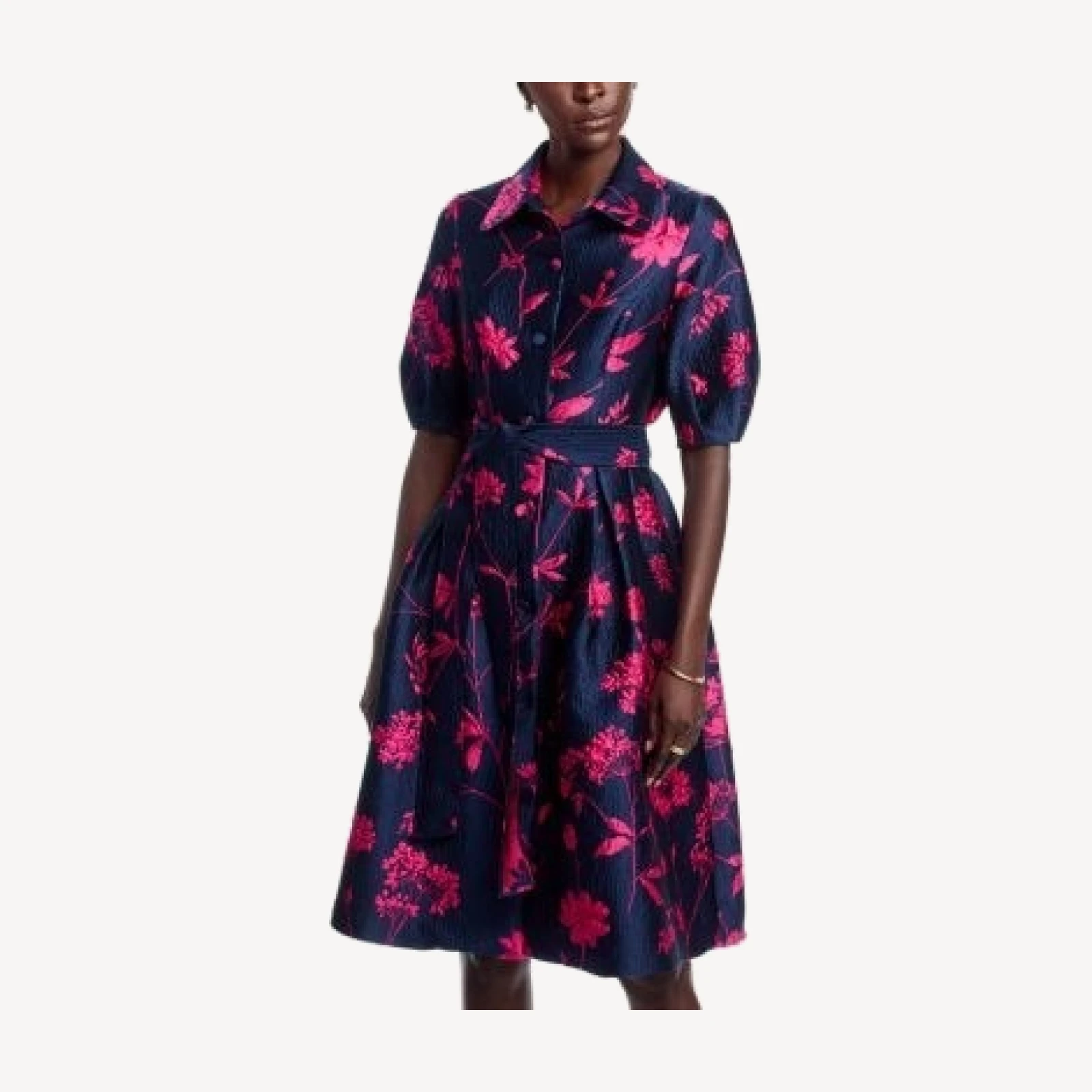 Teri Jon by Rickie Freeman Jacquard Puff Sleeve Dress