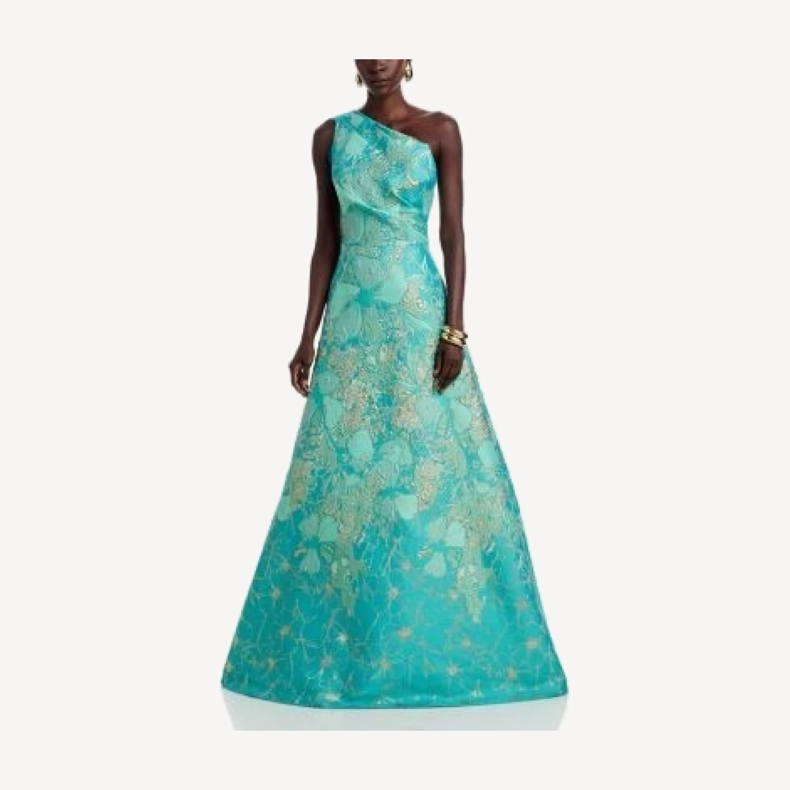 Teri Jon by Rickie Freeman One Shoulder Metallic Jacquard Gown