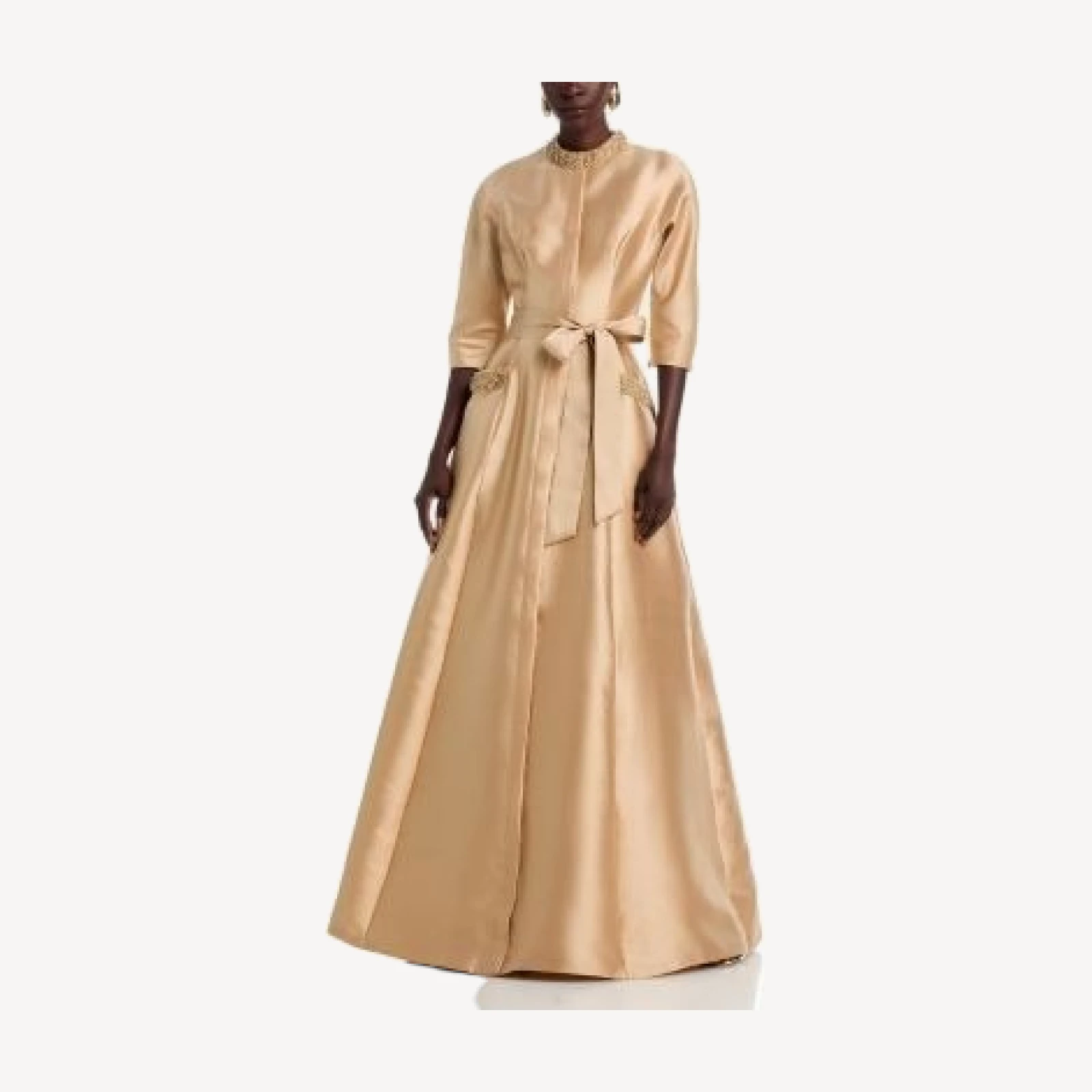 Teri Jon by Rickie Freeman Mikado Bead Collar Gown