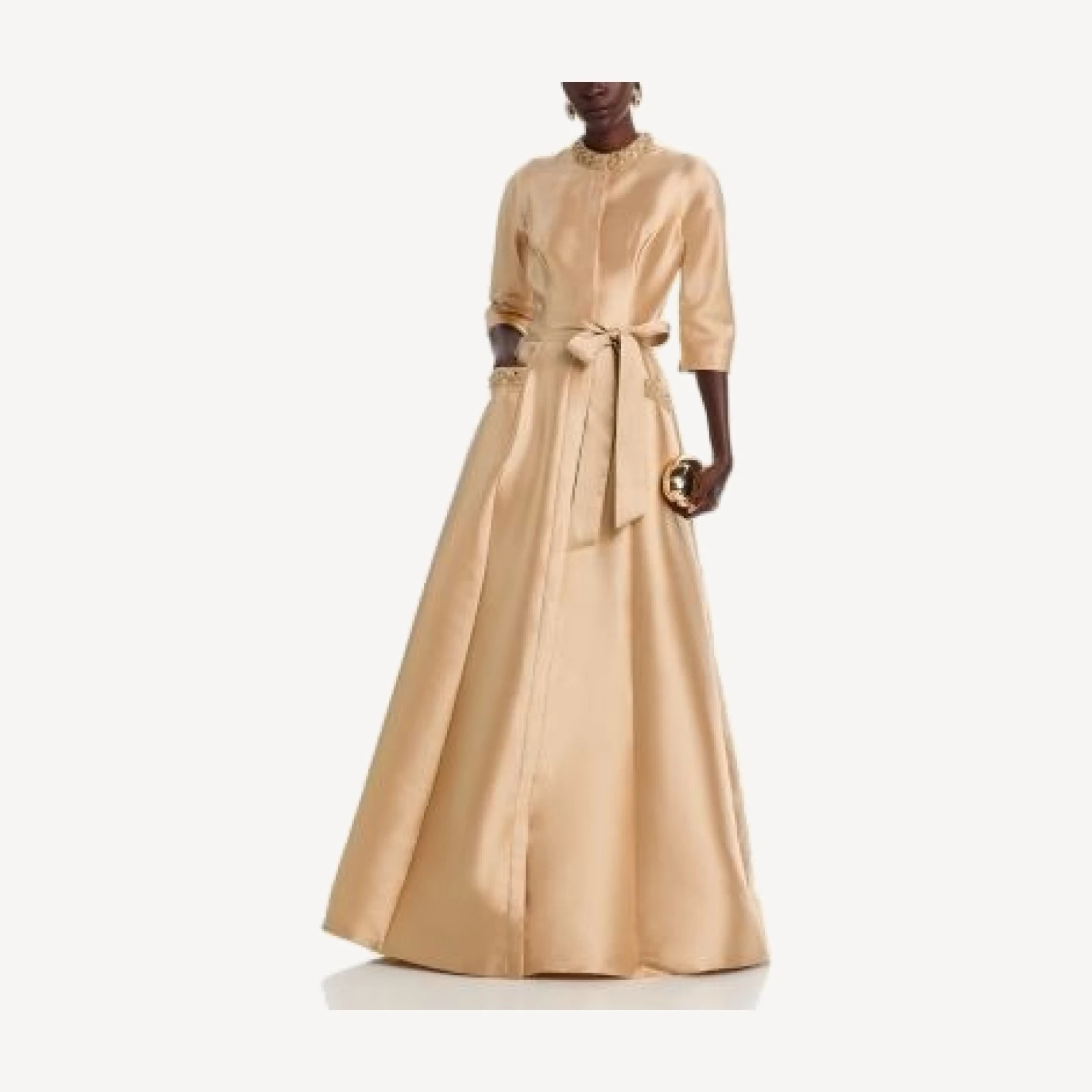Teri Jon by Rickie Freeman Mikado Bead Collar Gown