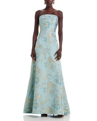Teri Jon by Rickie Freeman Sleeveless Metallic Multi Jacquard Gown