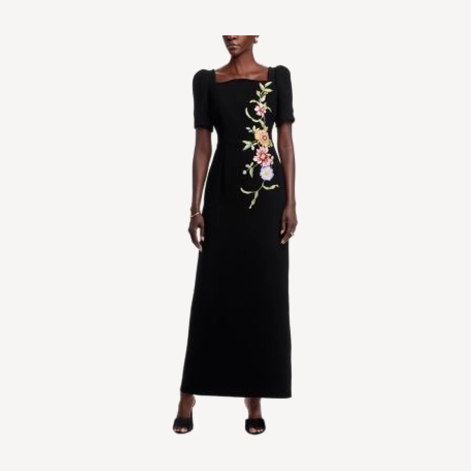 Teri Jon by Rickie Freeman Floral Applique Crepe Gown