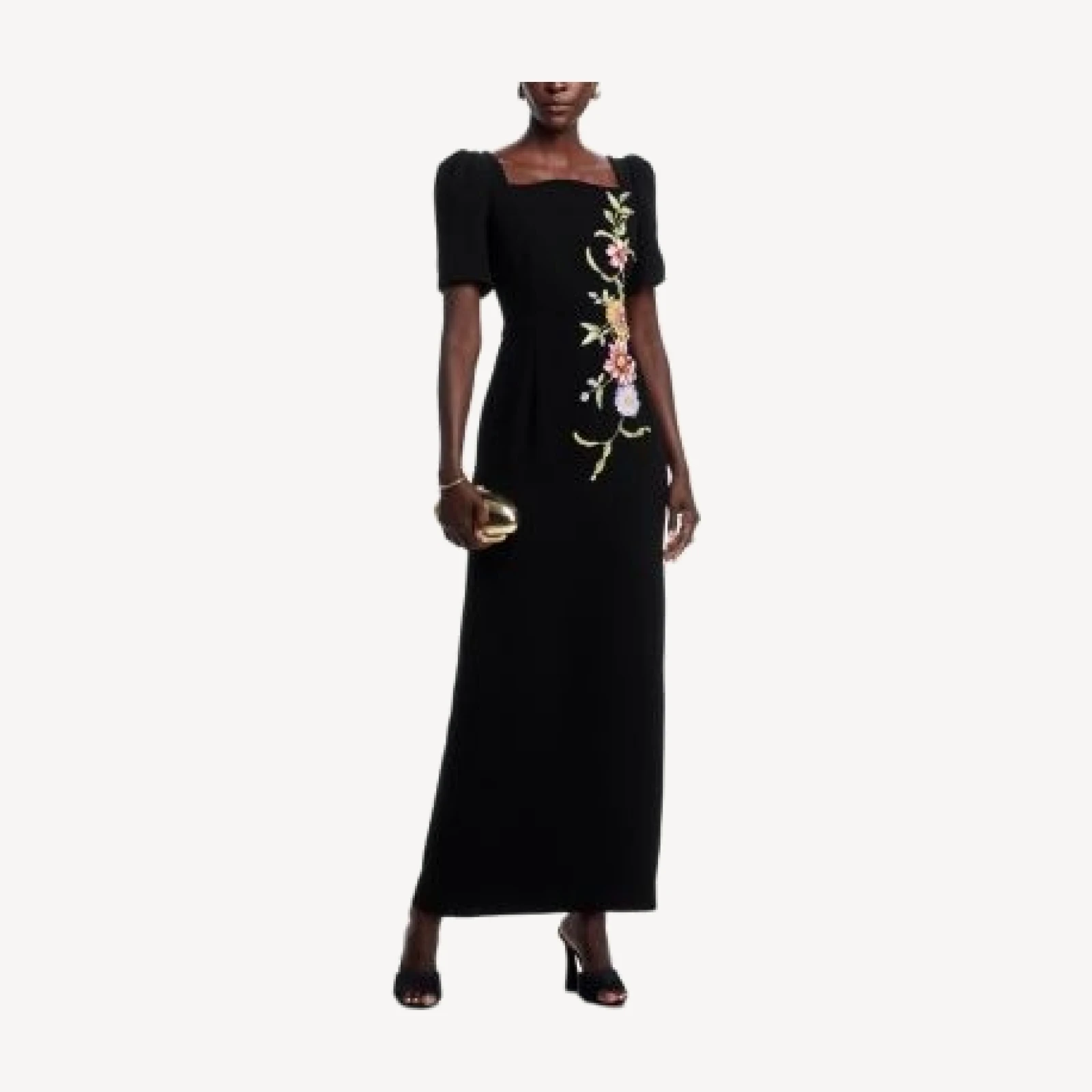 Teri Jon by Rickie Freeman Floral Applique Crepe Gown