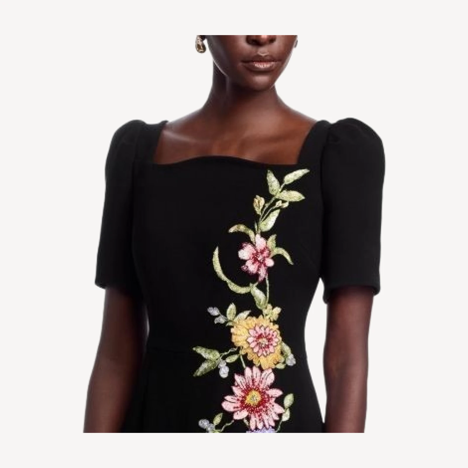 Teri Jon by Rickie Freeman Floral Applique Crepe Gown