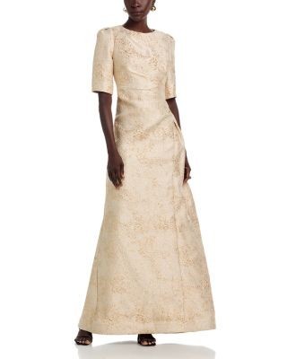 Teri Jon by Rickie Freeman Metallic Jacquard Short Sleeve Gown