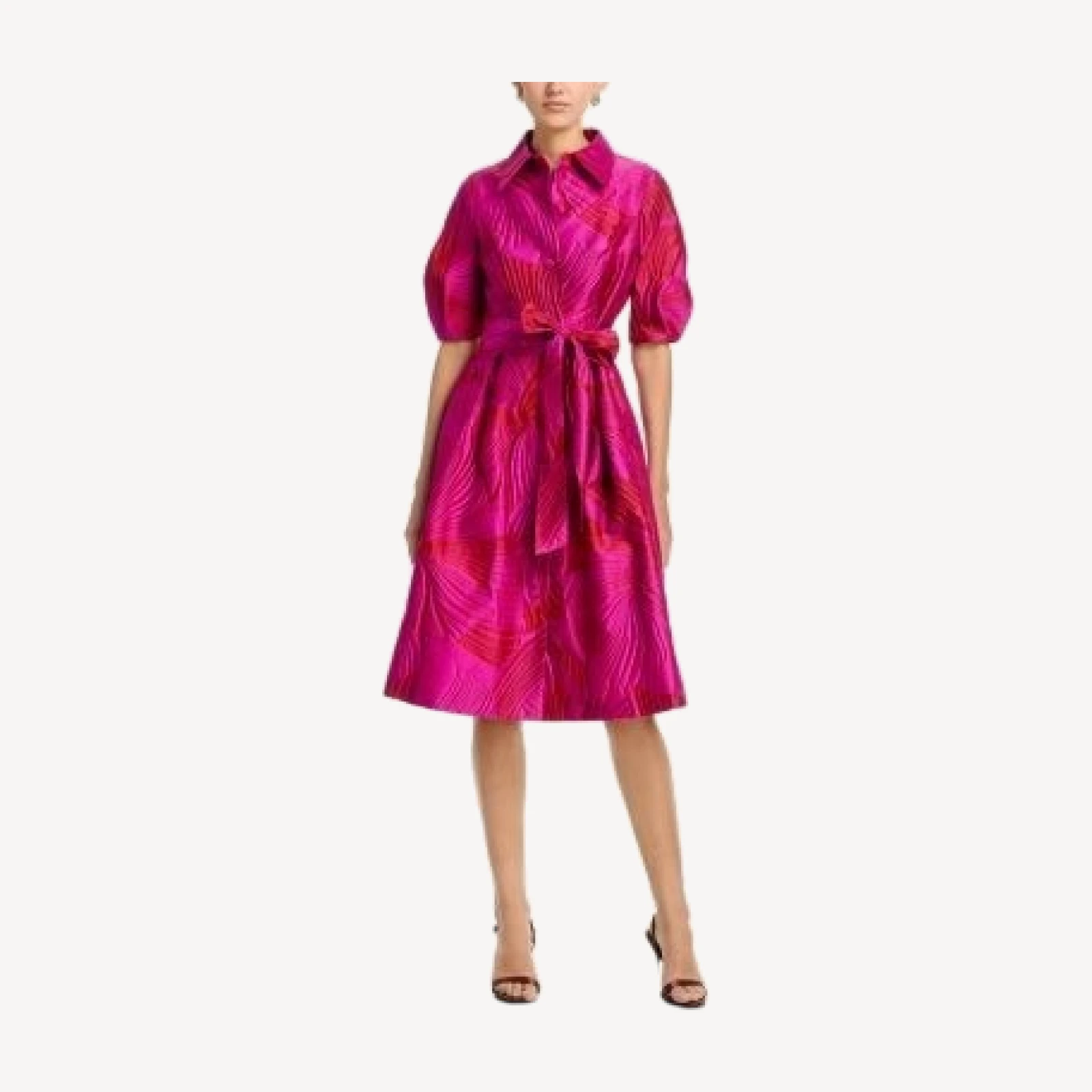 Teri Jon by Rickie Freeman Jacquard Puff Sleeve Shirt Dress