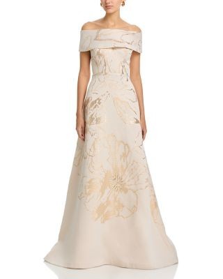 Teri Jon by Rickie Freeman Jacquard Cuff Bodice Gown