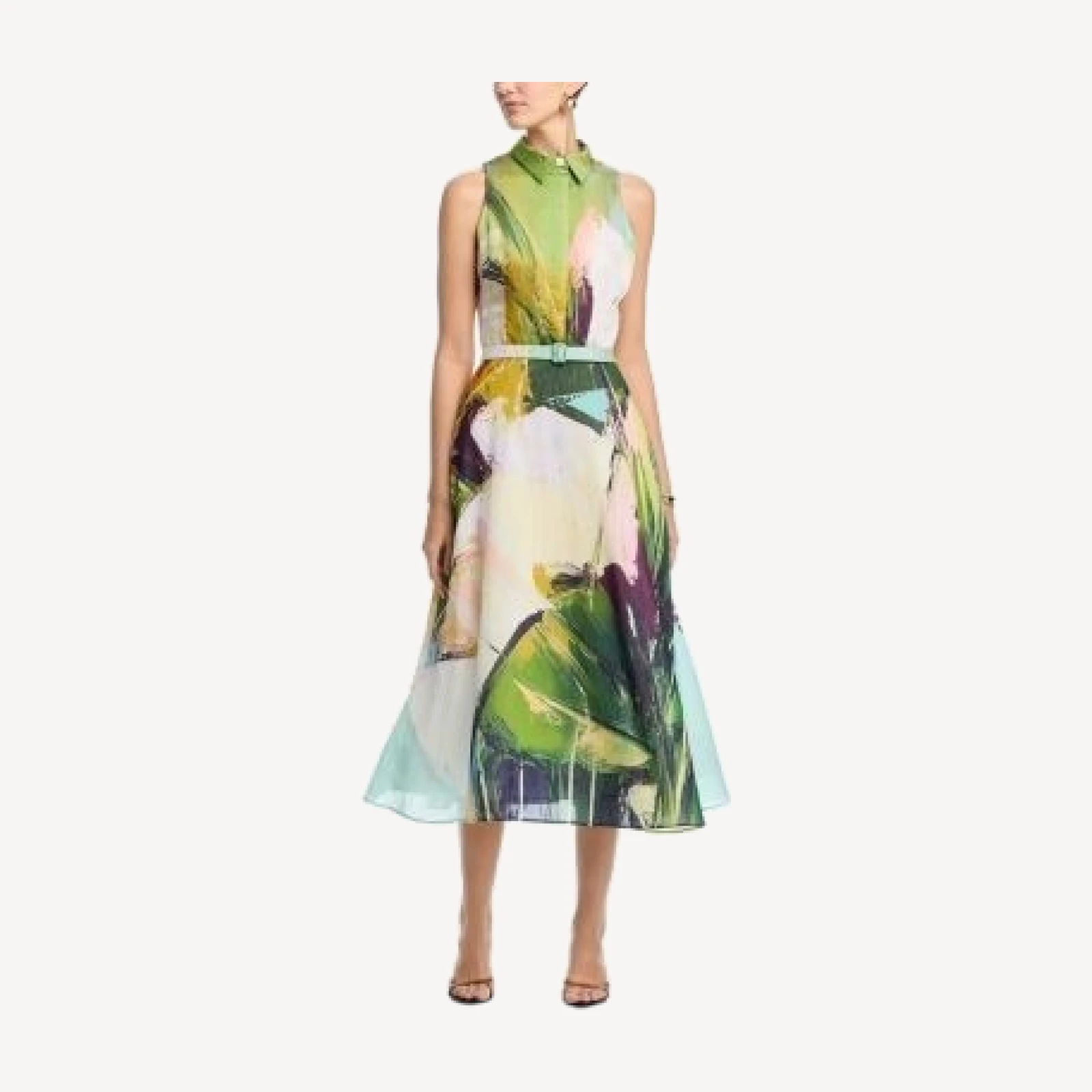 Teri Jon by Rickie Freeman Abstract Print Sleeveless Shirt Dress