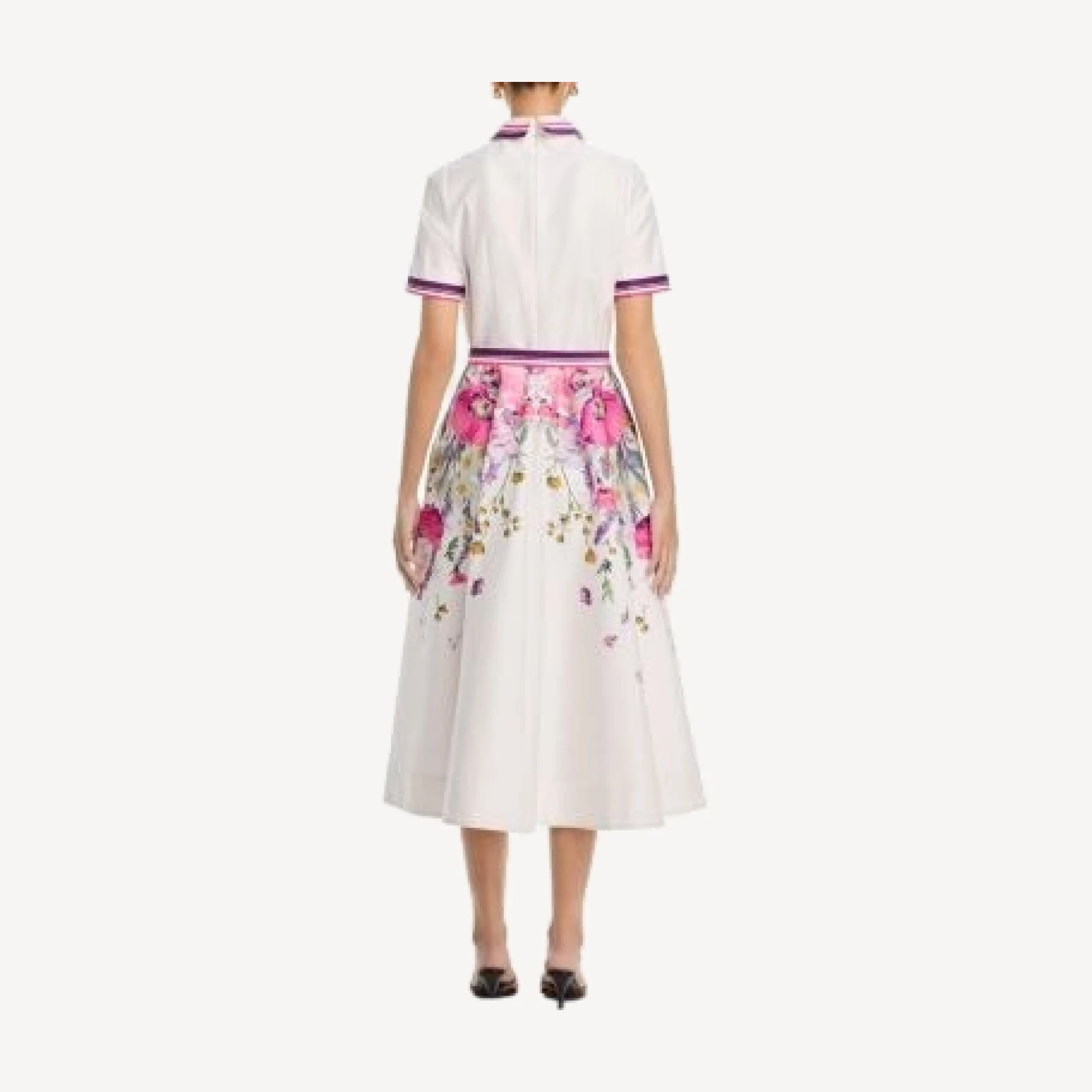 Teri Jon by Rickie Freeman Cotton Shirtwaist Floral Print Stripe Trim Dress