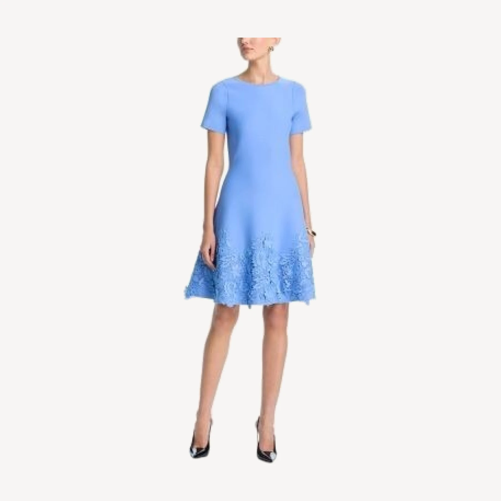 Teri Jon by Rickie Freeman Short Sleeve Lace Hem Knit Dress