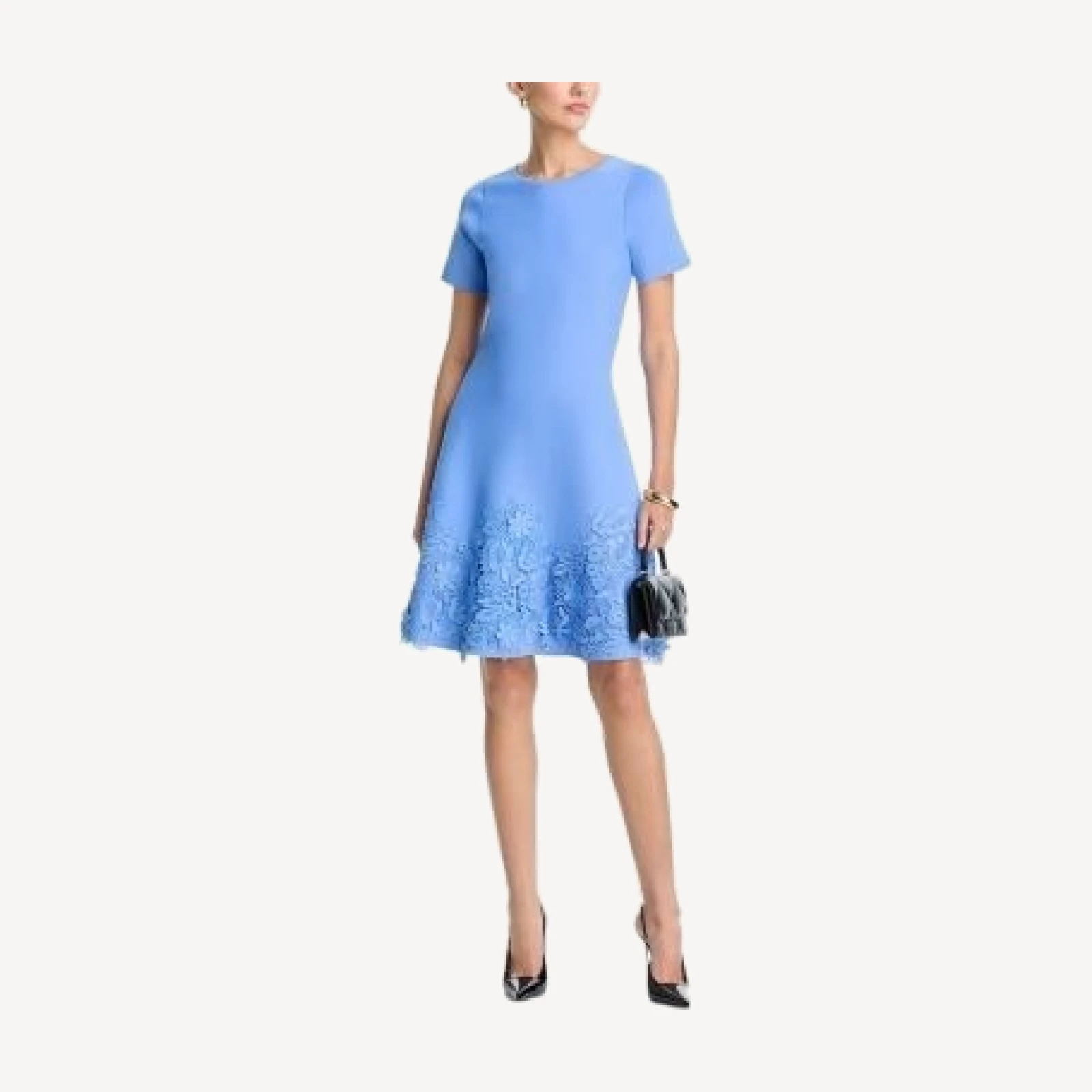 Teri Jon by Rickie Freeman Short Sleeve Lace Hem Knit Dress