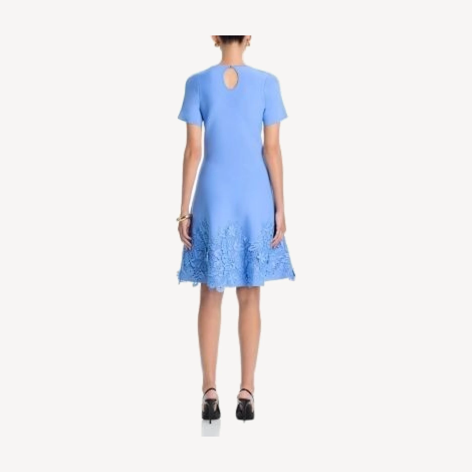 Teri Jon by Rickie Freeman Short Sleeve Lace Hem Knit Dress