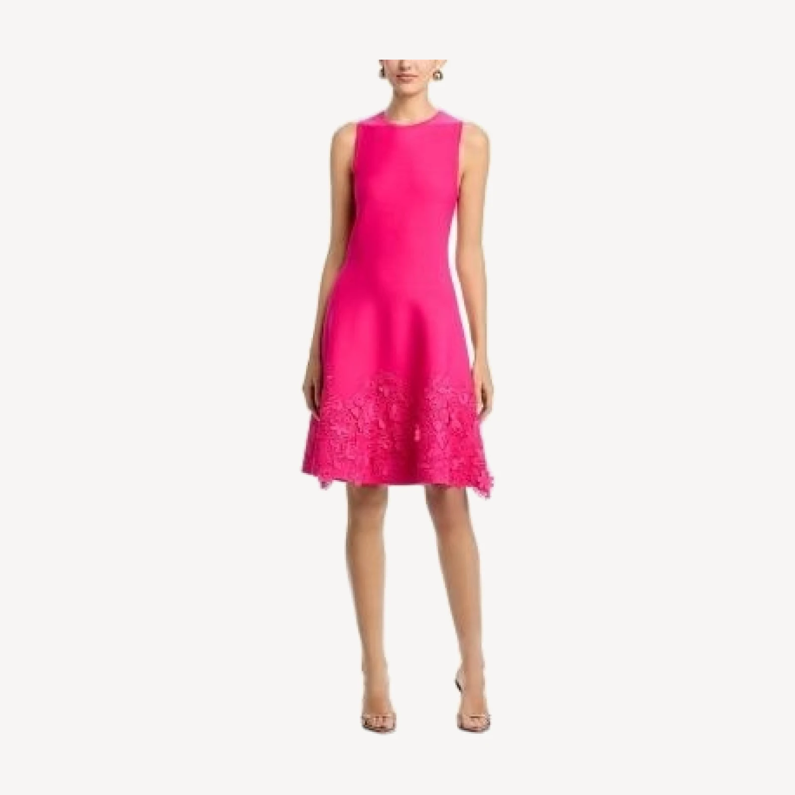 Teri Jon by Rickie Freeman Knit Fit-and-Flare Lace Trim Dress
