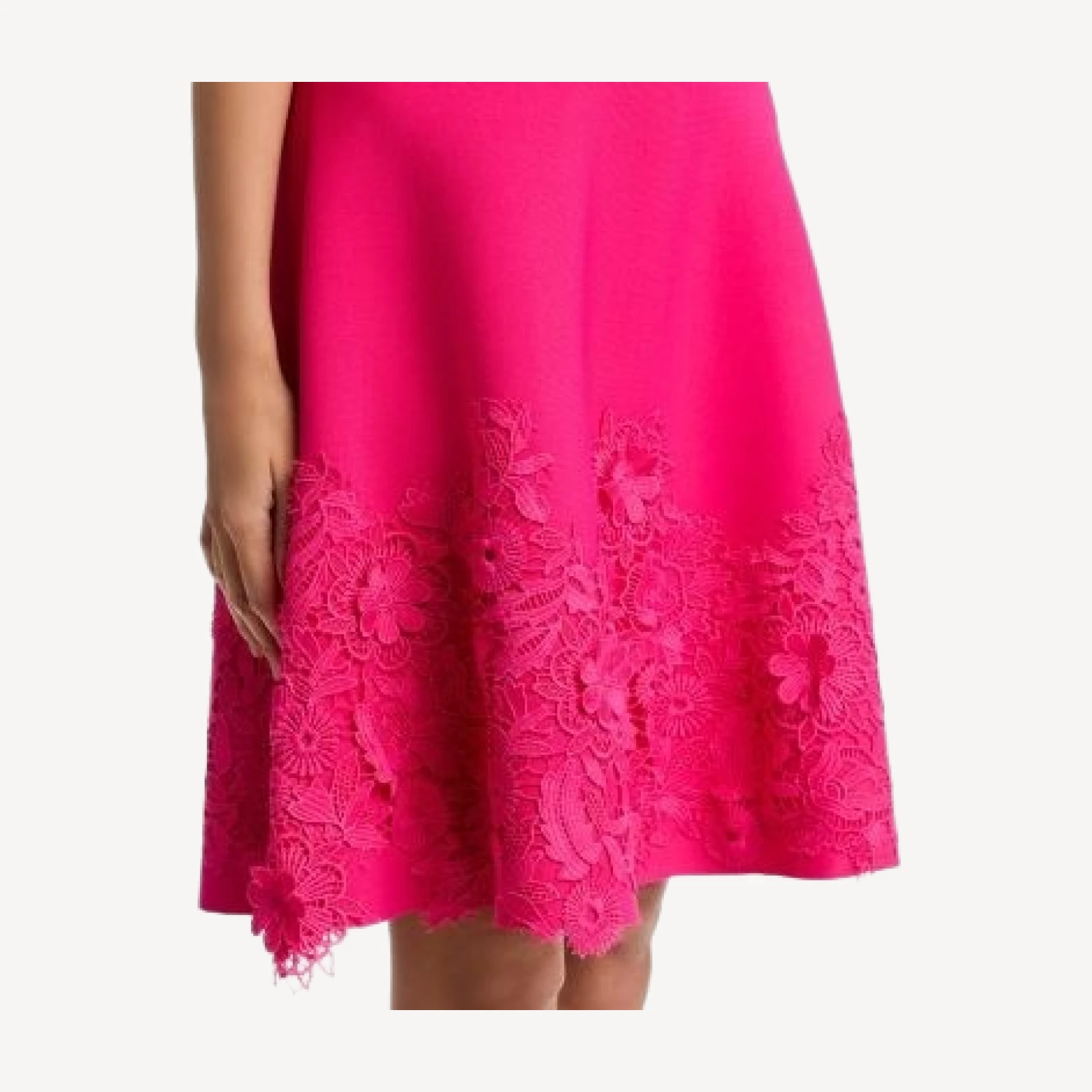 Teri Jon by Rickie Freeman Knit Fit-and-Flare Lace Trim Dress