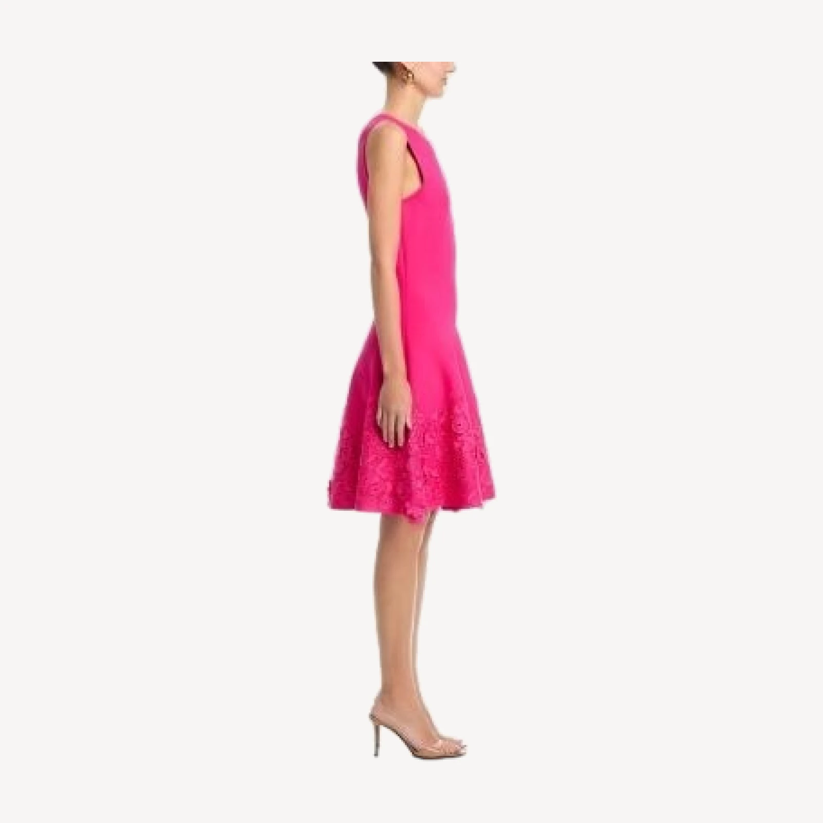 Teri Jon by Rickie Freeman Knit Fit-and-Flare Lace Trim Dress