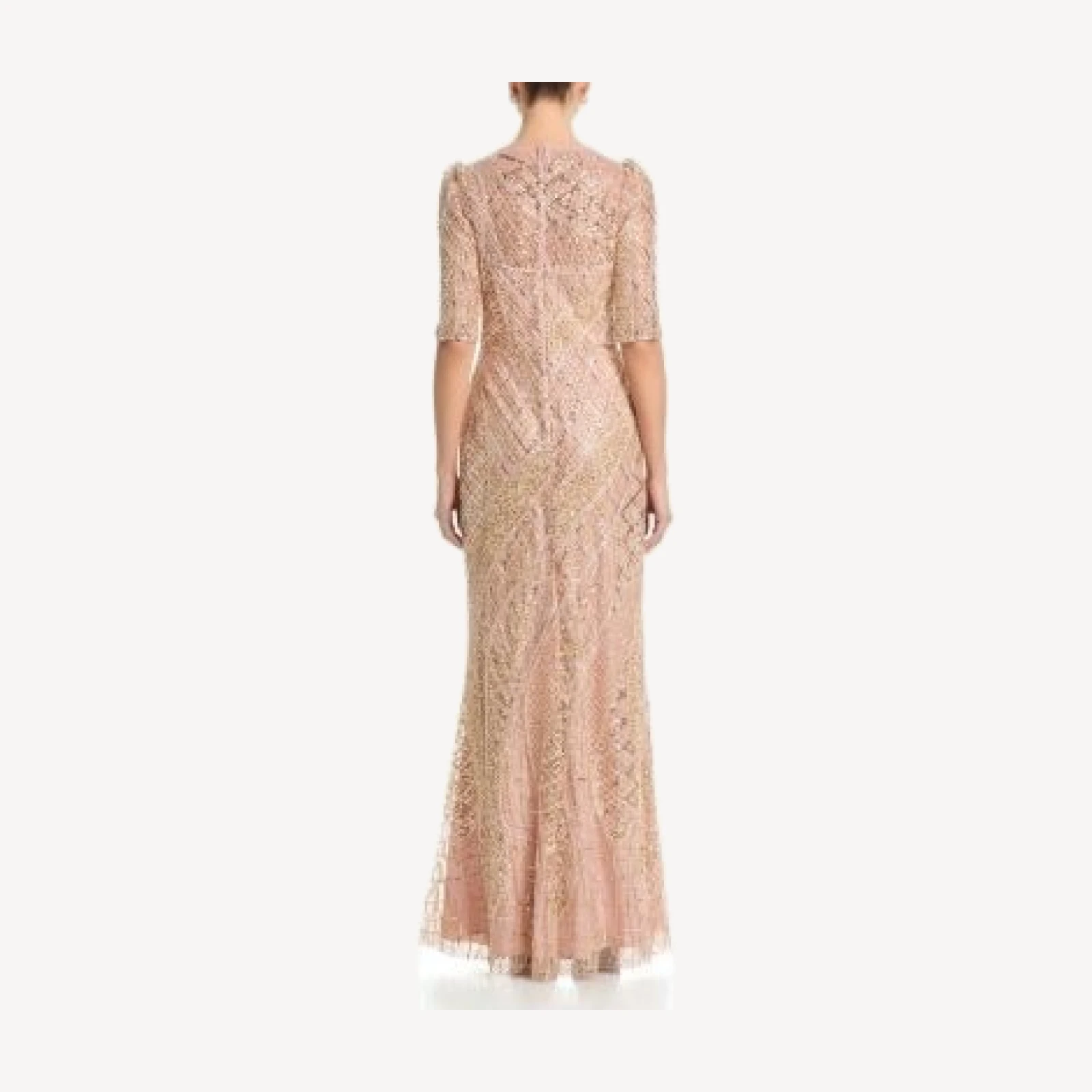 Teri Jon by Rickie Freeman Art Deco Beaded Tulle Elbow Sleeve Gown
