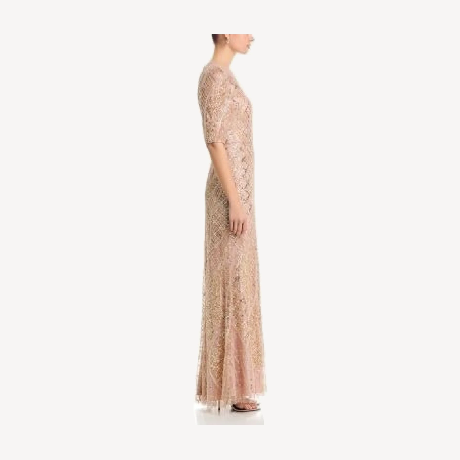 Teri Jon by Rickie Freeman Art Deco Beaded Tulle Elbow Sleeve Gown