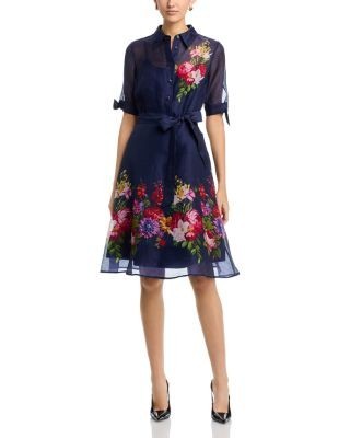 Teri Jon by Rickie Freeman Floral Border Shirtdress
