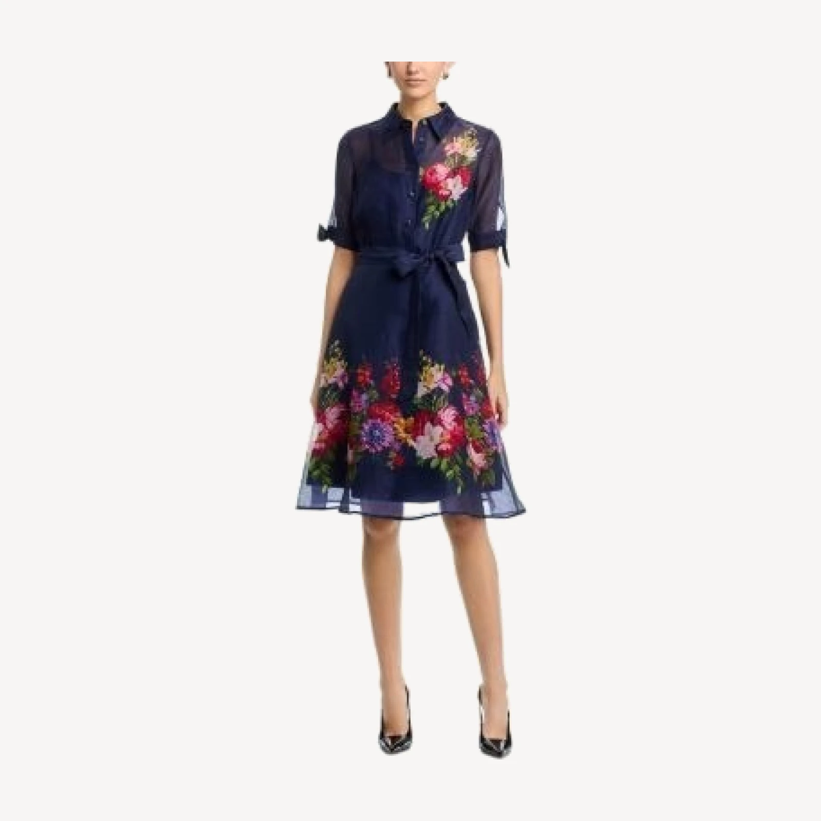 Teri Jon by Rickie Freeman Floral Border Shirtdress