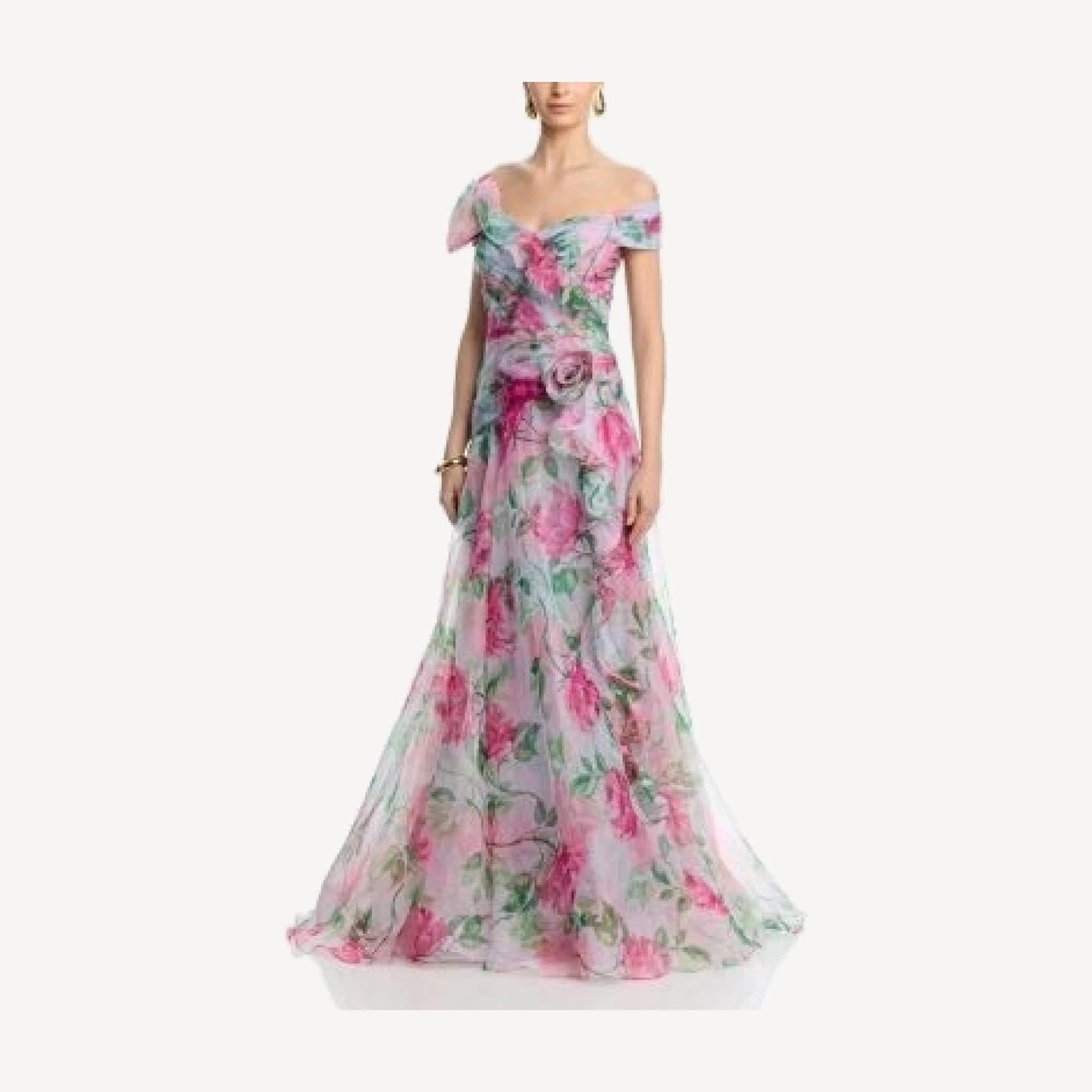 Teri Jon by Rickie Freeman Organza Ruffled Rosette Gown