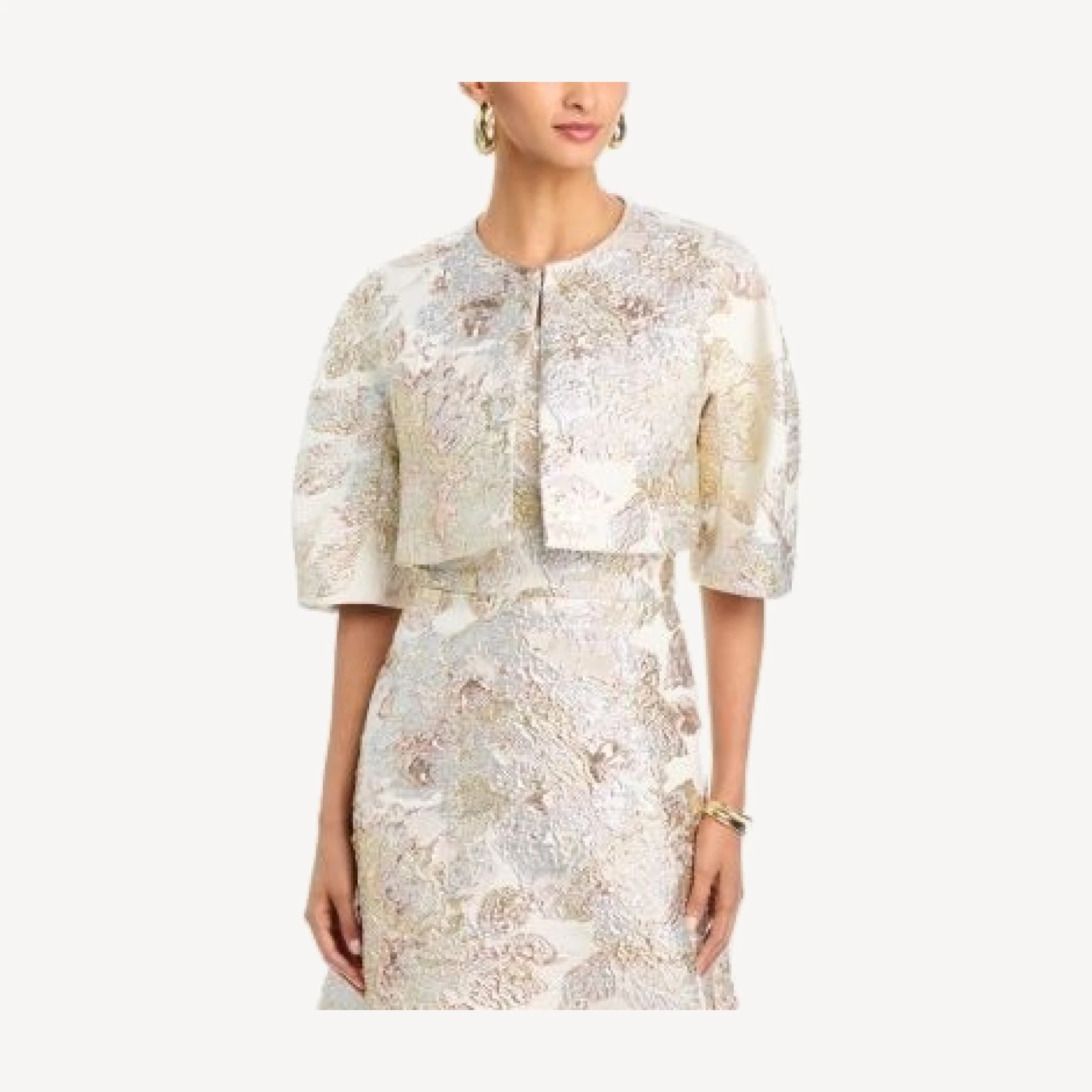 Teri Jon by Rickie Freeman Metallic Jacquard Bolero Jacket