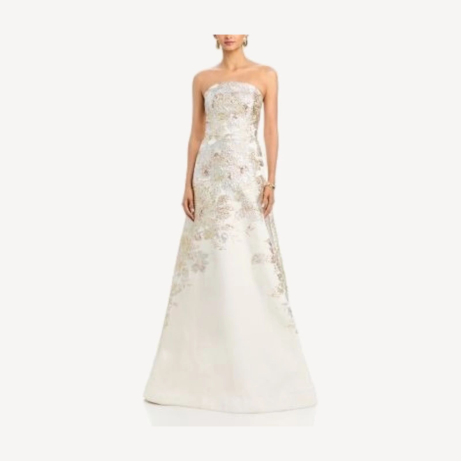 Teri Jon by Rickie Freeman Strapless Metallic Jacquard Gown