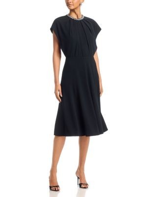 Teri Jon by Rickie Freeman Crepe Necklace Trim Capelet Sleeve Drape Dress