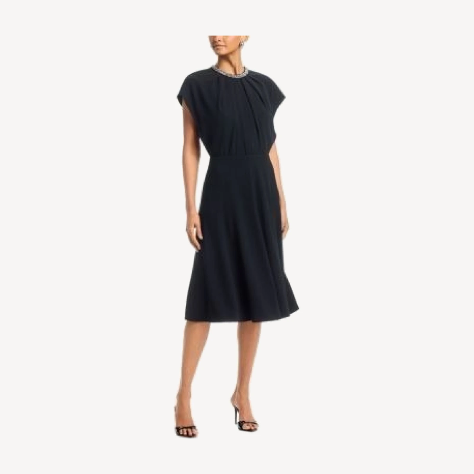 Teri Jon by Rickie Freeman Crepe Necklace Trim Capelet Sleeve Drape Dress