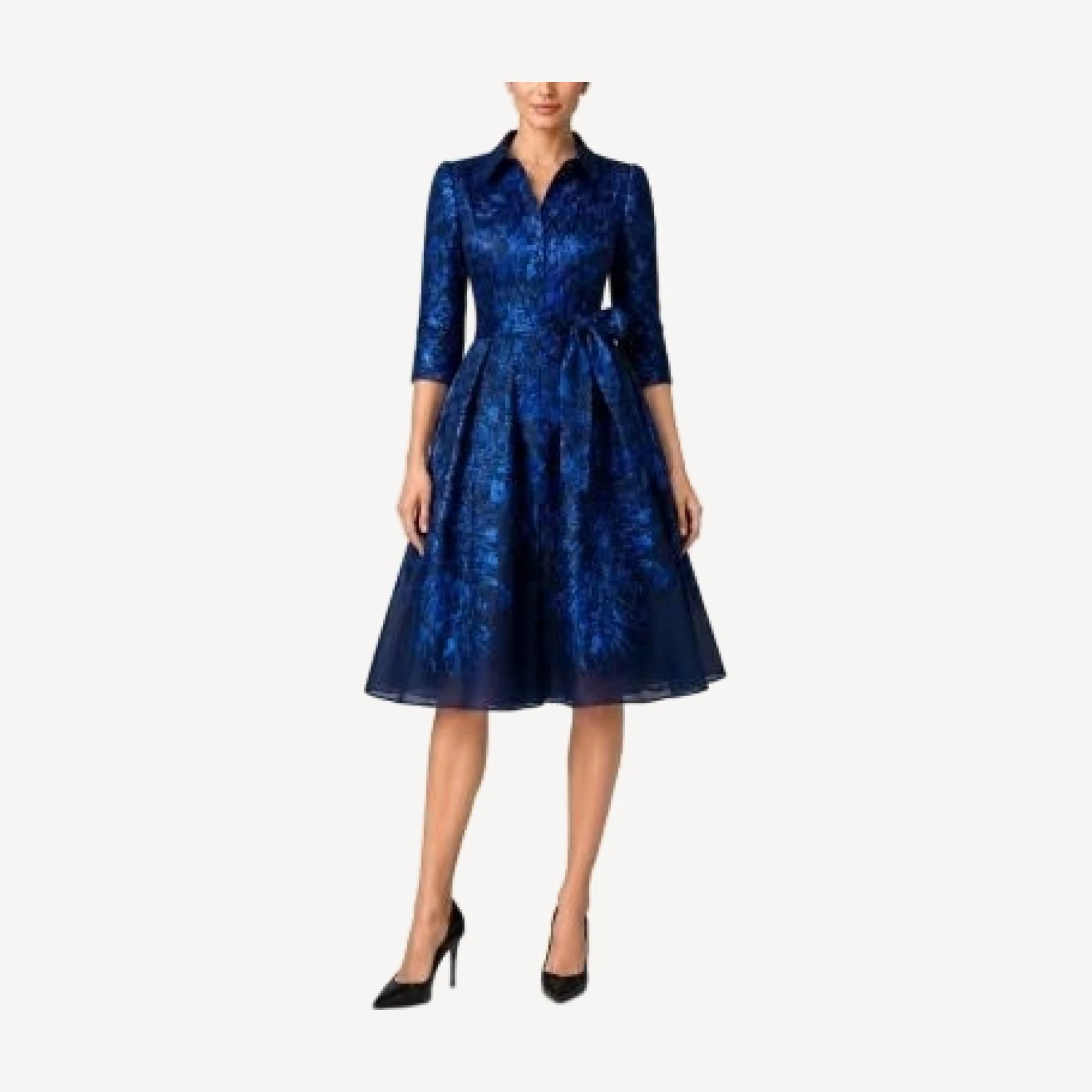 Teri Jon by Rickie Freeman Metallic Organza Jacquard Shirtwaist Dress