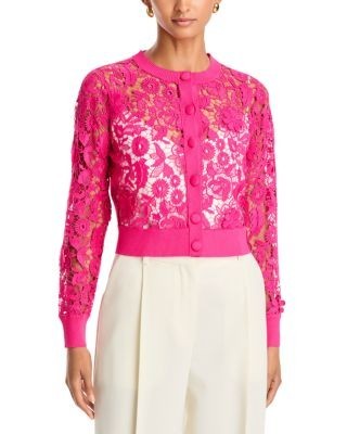 Teri Jon by Rickie Freeman Eyelet Lace Knit Cardigan
