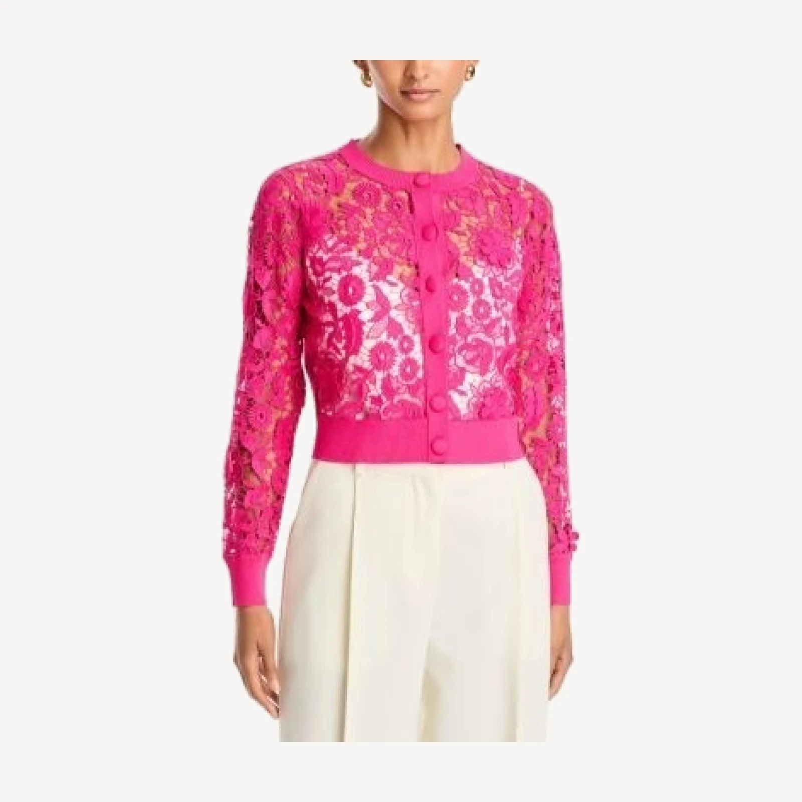 Teri Jon by Rickie Freeman Eyelet Lace Knit Cardigan
