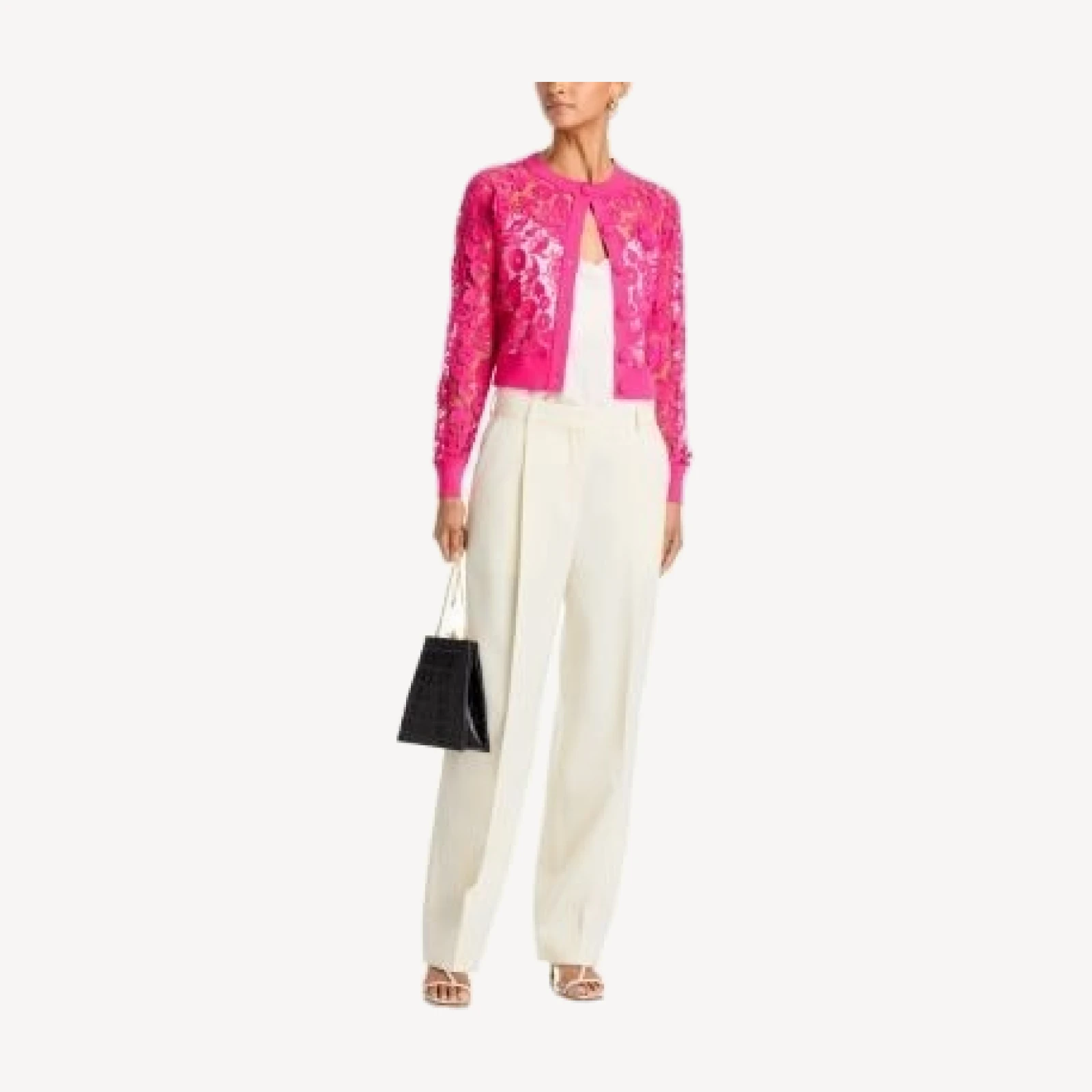 Teri Jon by Rickie Freeman Eyelet Lace Knit Cardigan