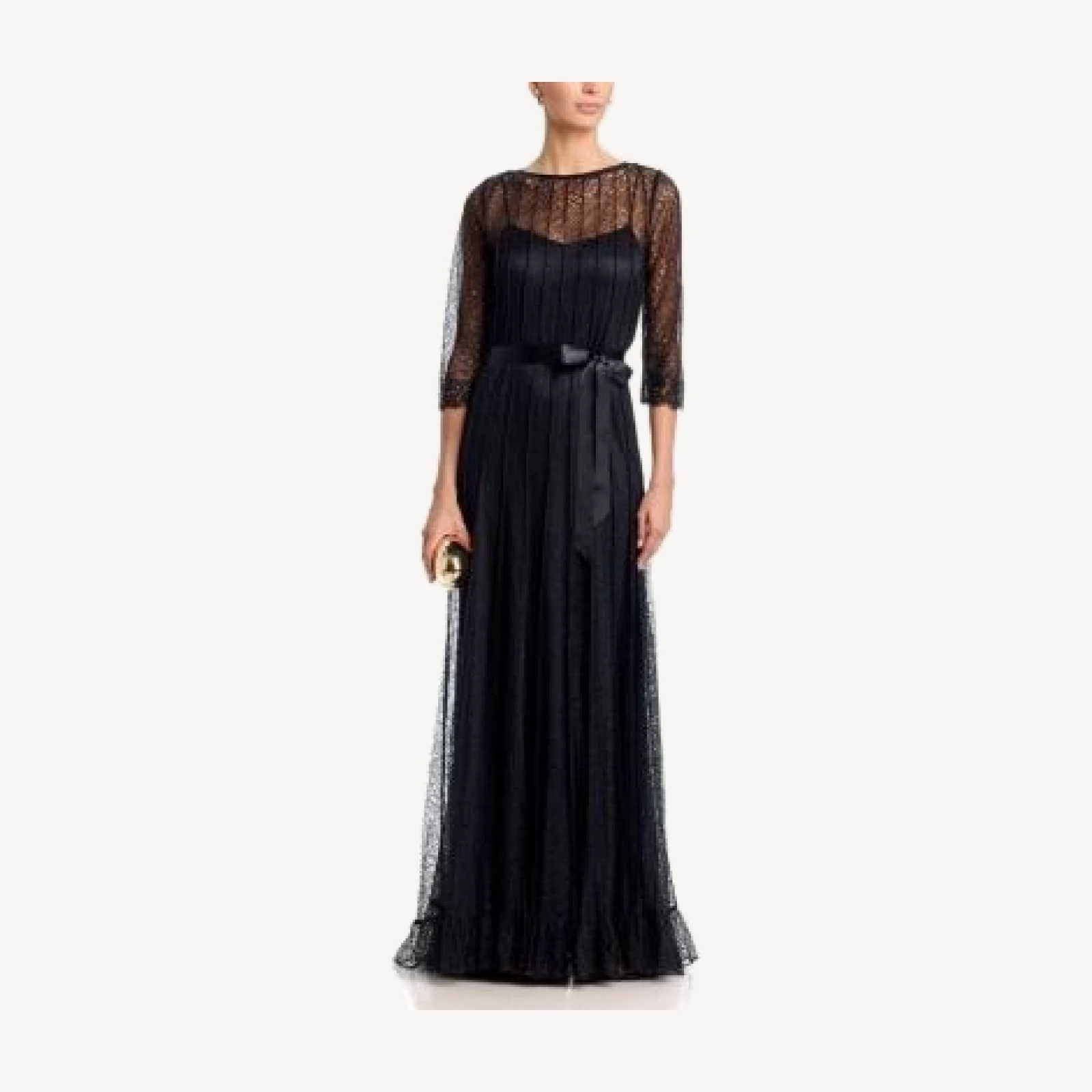 Teri Jon by Rickie Freeman Lace Pintuck Ruffle Hem Gown,