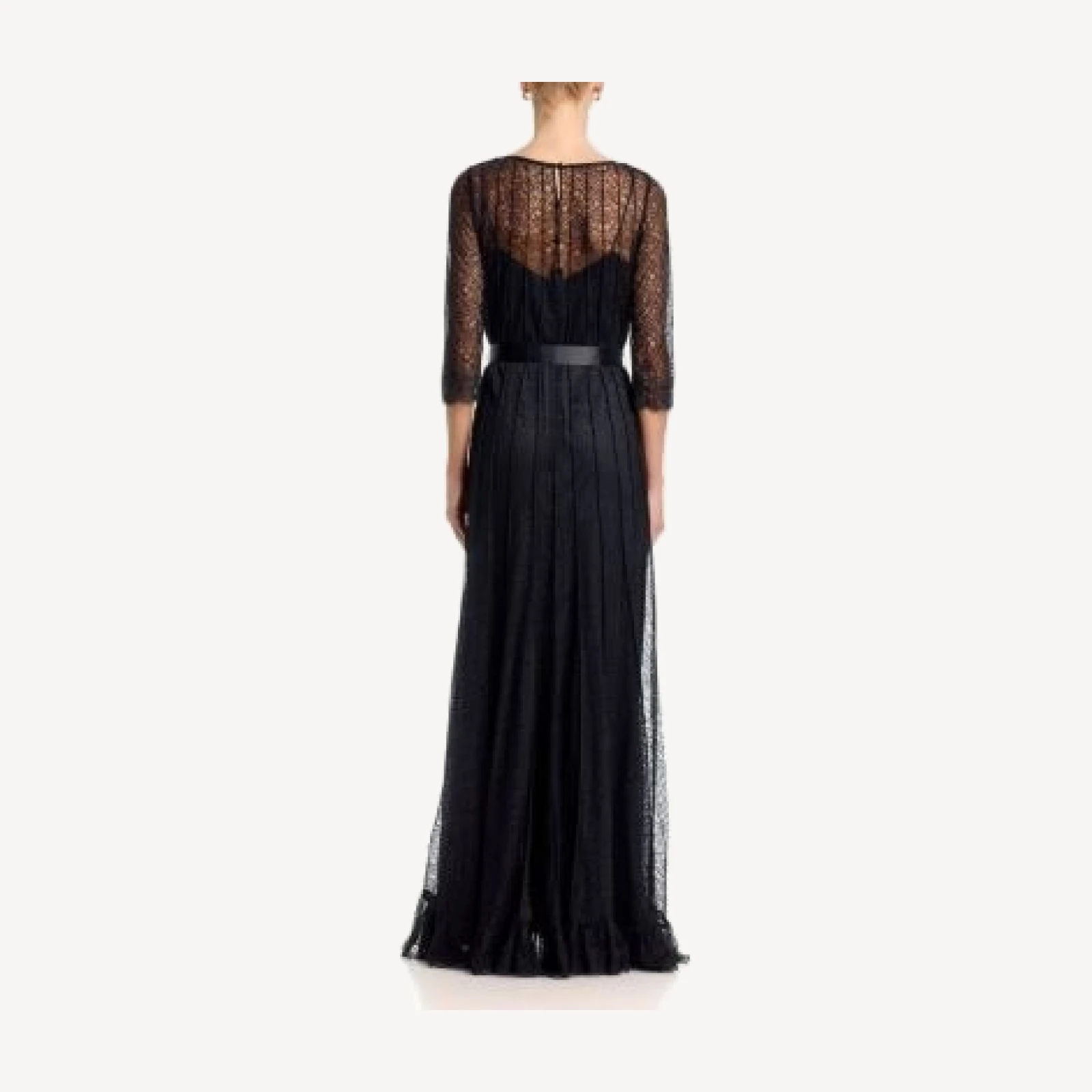 Teri Jon by Rickie Freeman Lace Pintuck Ruffle Hem Gown,