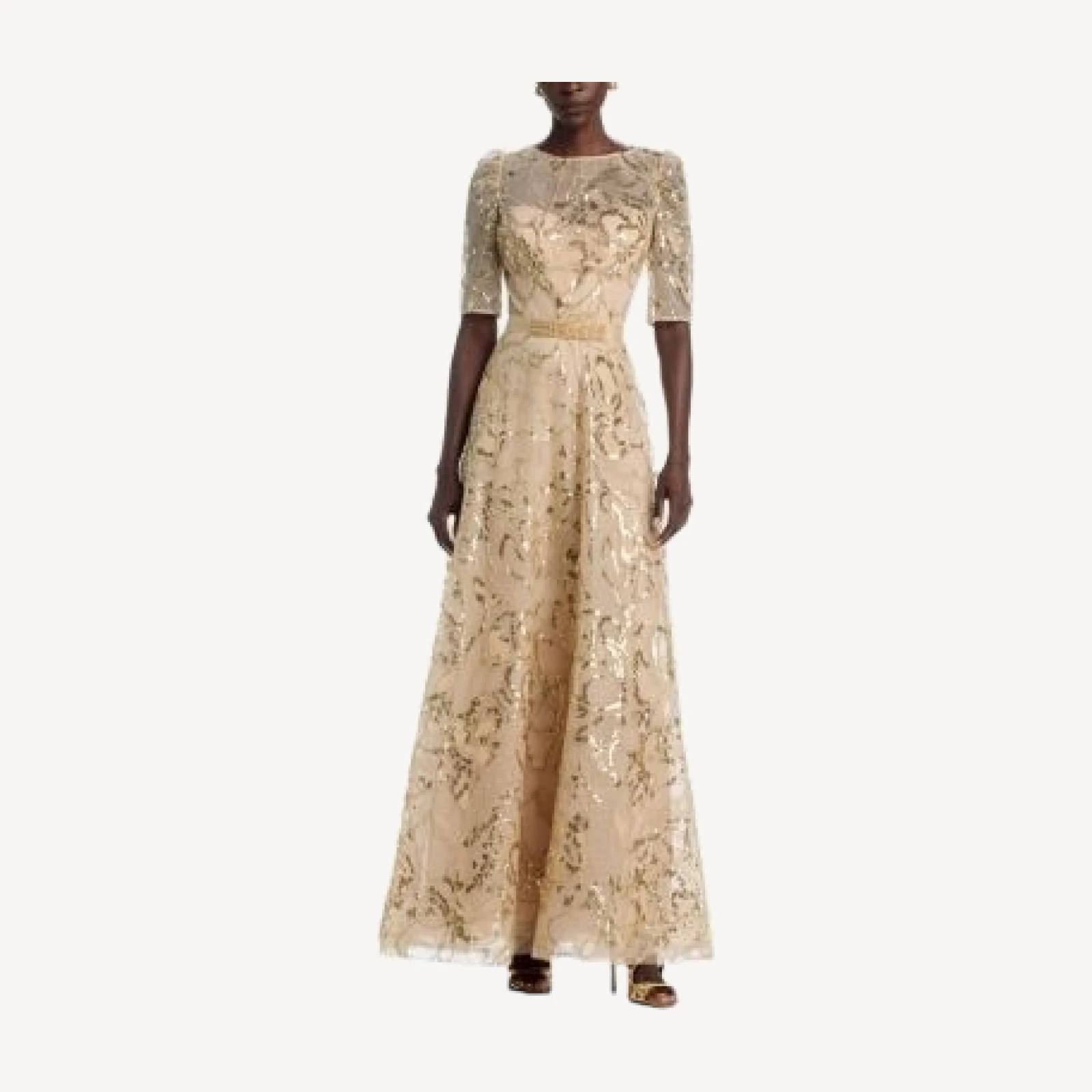Teri Jon by Rickie Freeman Sequin Embroidered Tulle Gown