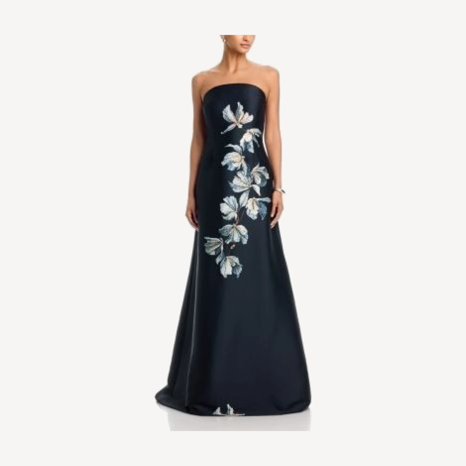 Teri Jon by Rickie Freeman Mikado Strapless Bed Floral Motif Gown