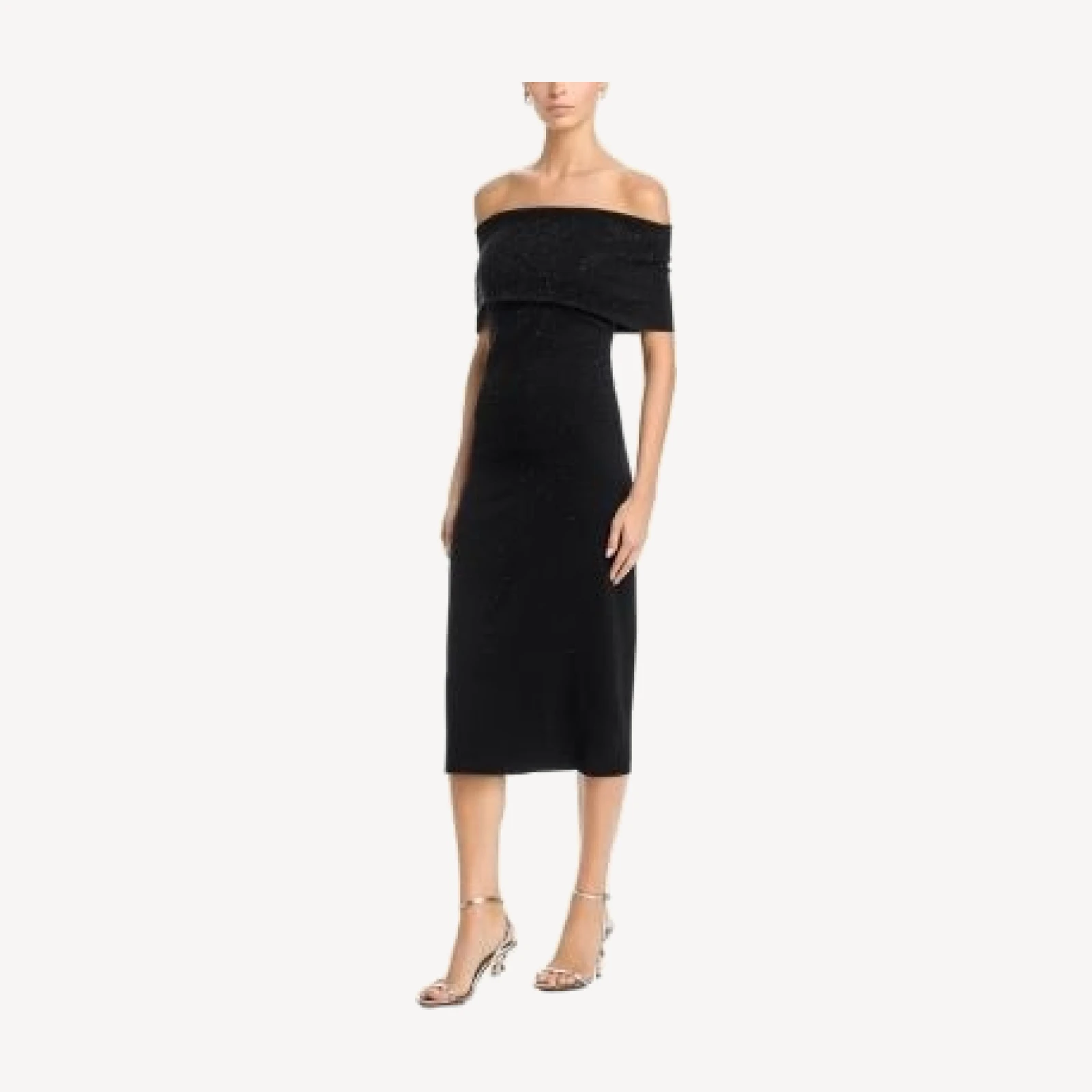 Teri Jon by Rickie Freeman Jet Bead Knit Off-the-Shoulder Dress