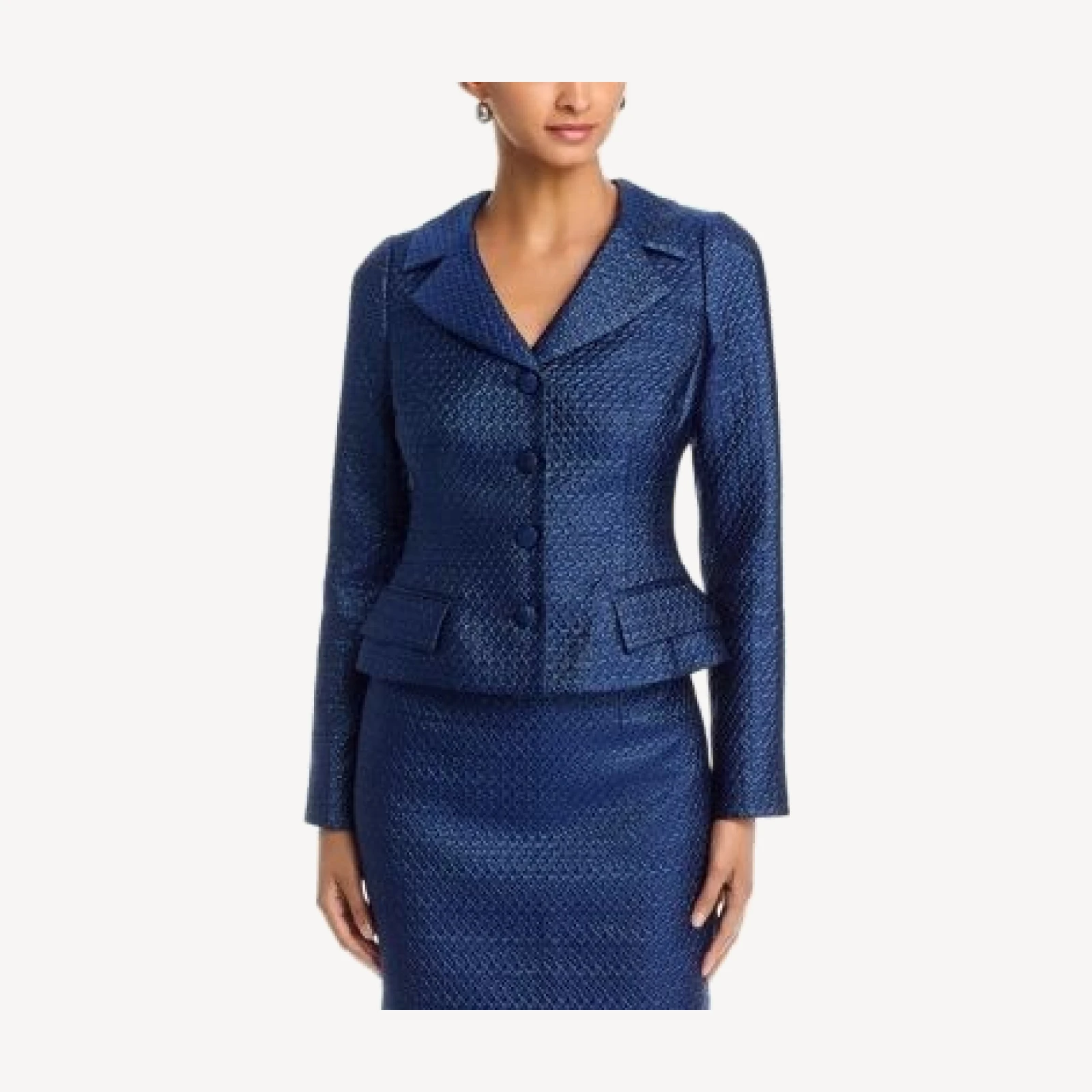 Teri Jon by Rickie Freeman Shimmer Basket Weave Jacquard Blazer